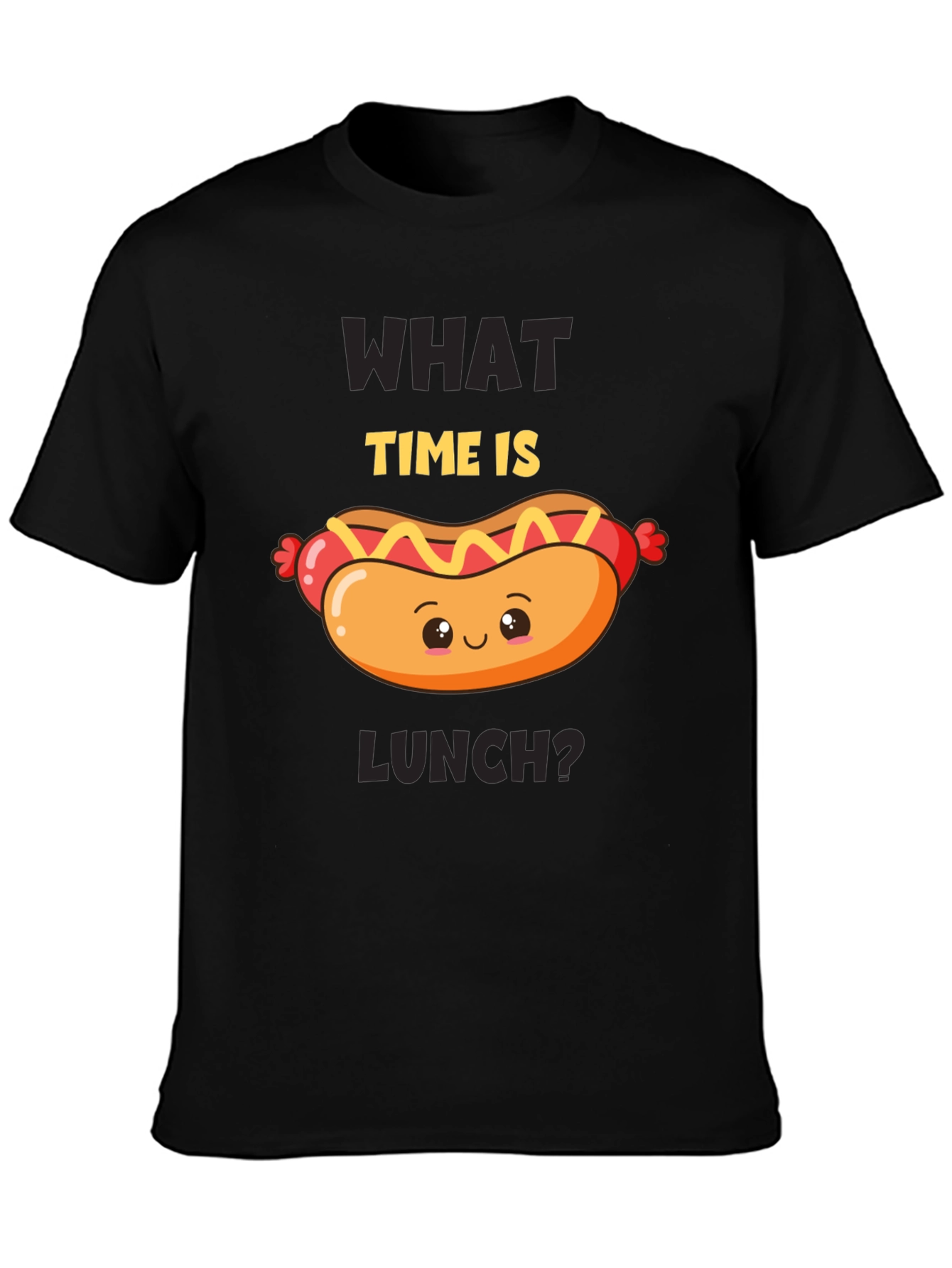 Black Funny Hot Dog T-Shirt - What Time Is Lunch? view 3