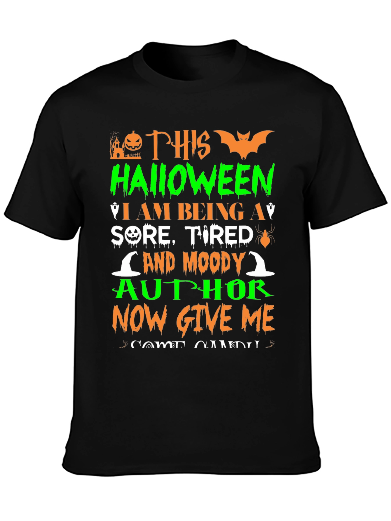 Black Funny Halloween Author T-Shirt view 3