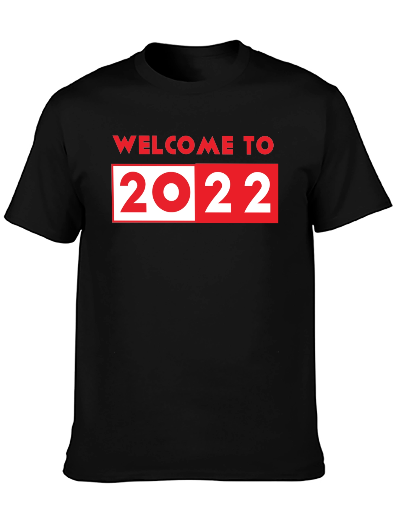 Black Welcome to 2022 T-Shirt - Black Crew Neck view 3
