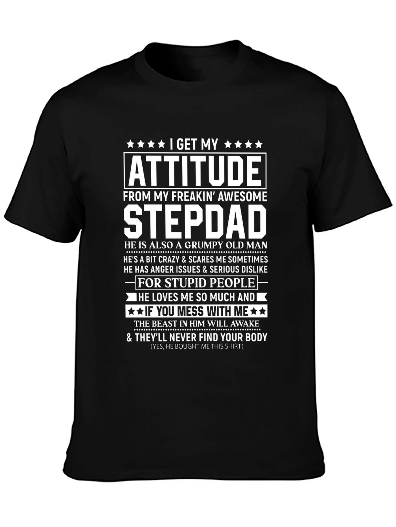 Black Awesome Stepdad T-Shirt: Attitude & Humor view 3