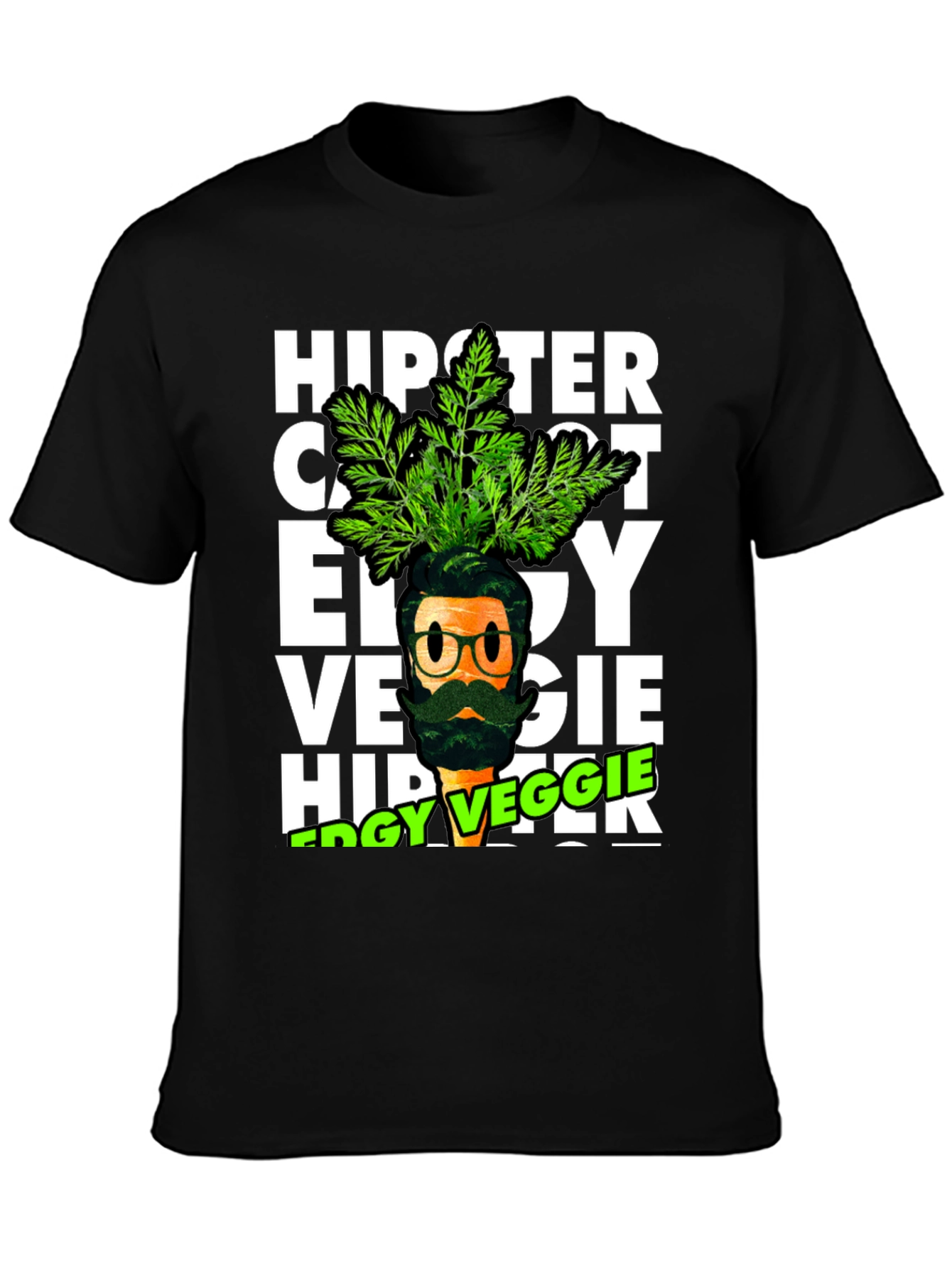 Black Edgy Veggie Hipster T-Shirt view 3