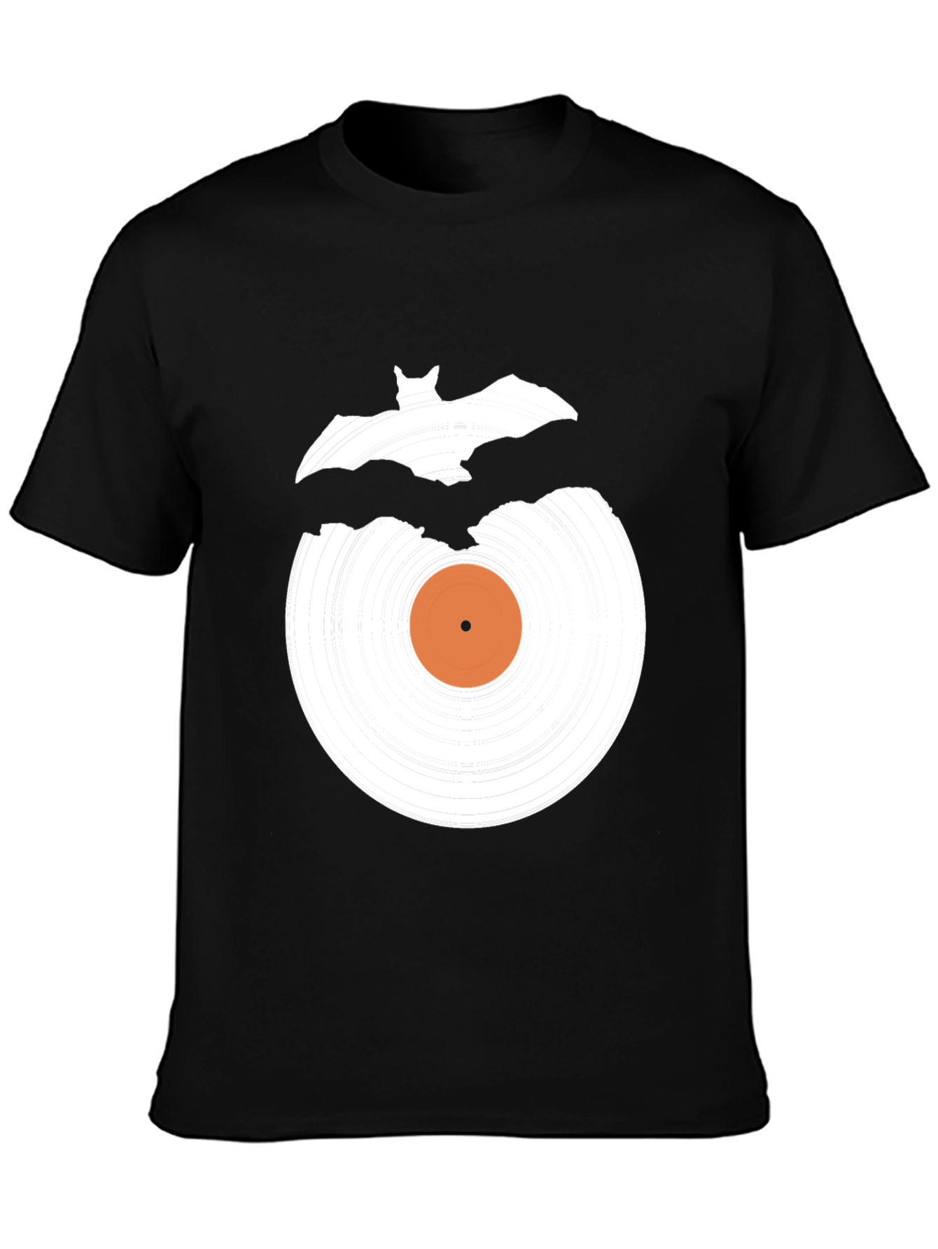 Black Bat Vinyl Record Graphic Tee - Halloween Style view 3