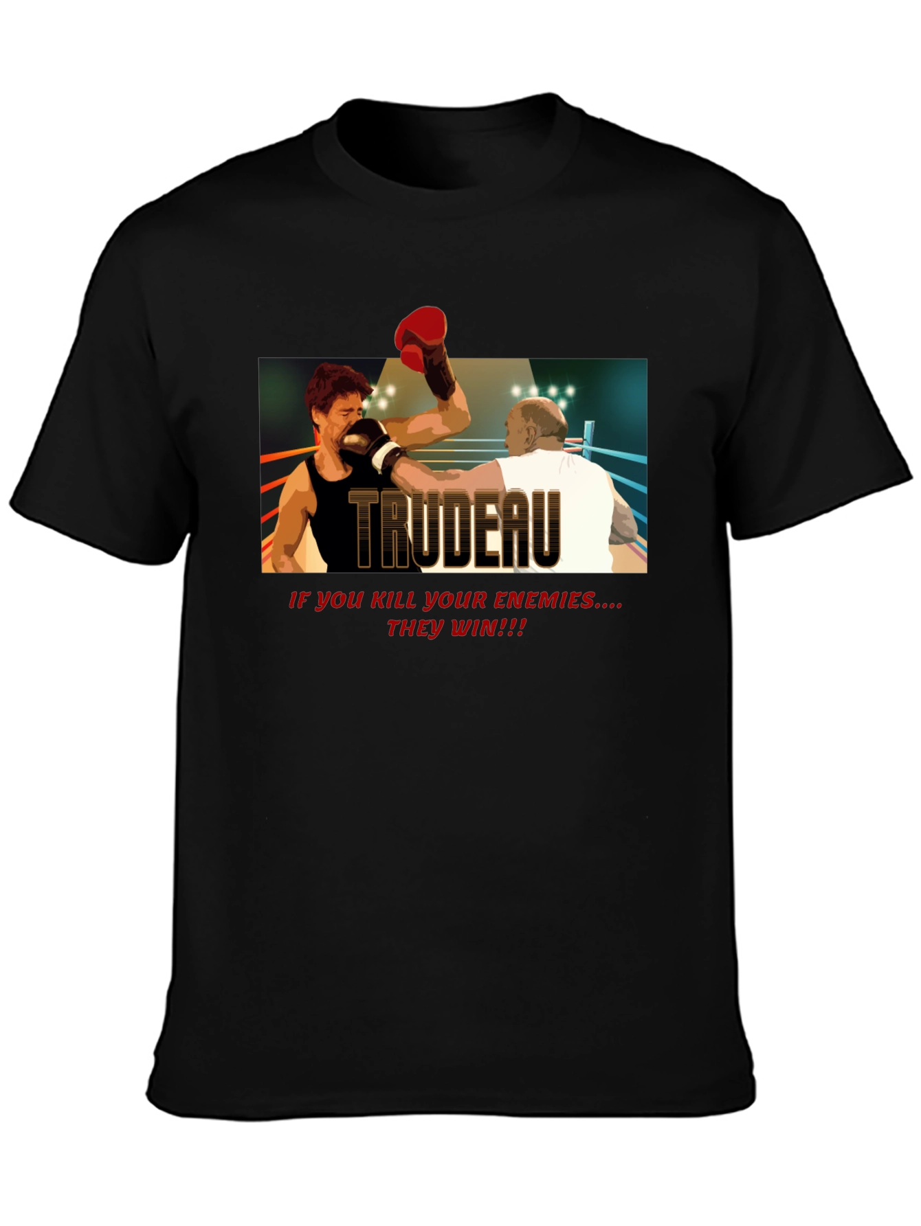 Black Trudeau Boxing Graphic Tee - Political Statement T-Shirt view 3
