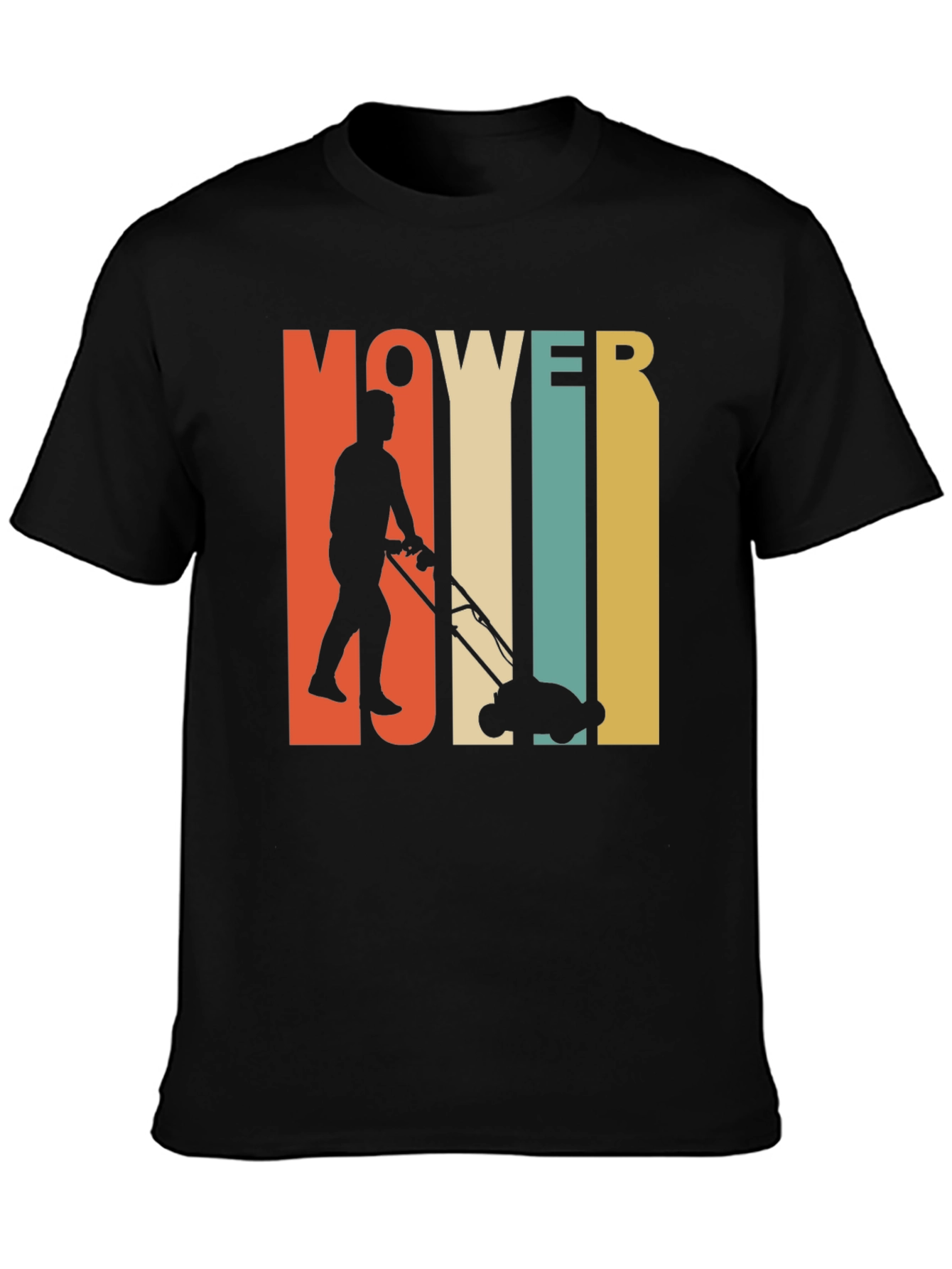 Black Vintage Mower Man T-Shirt - Retro Lawn Care Design view 3