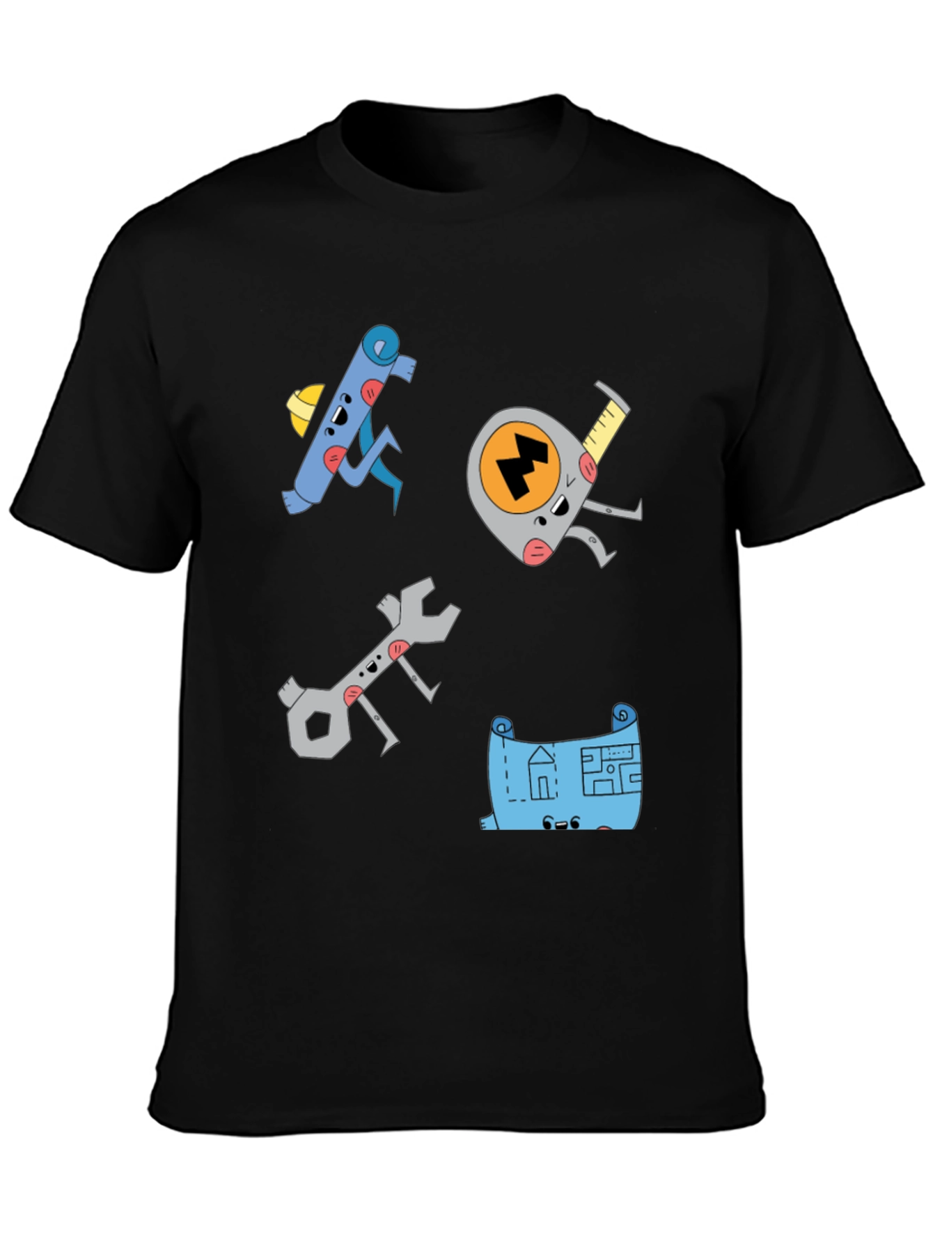 Black Cartoon Tool Graphic Black T-Shirt view 3
