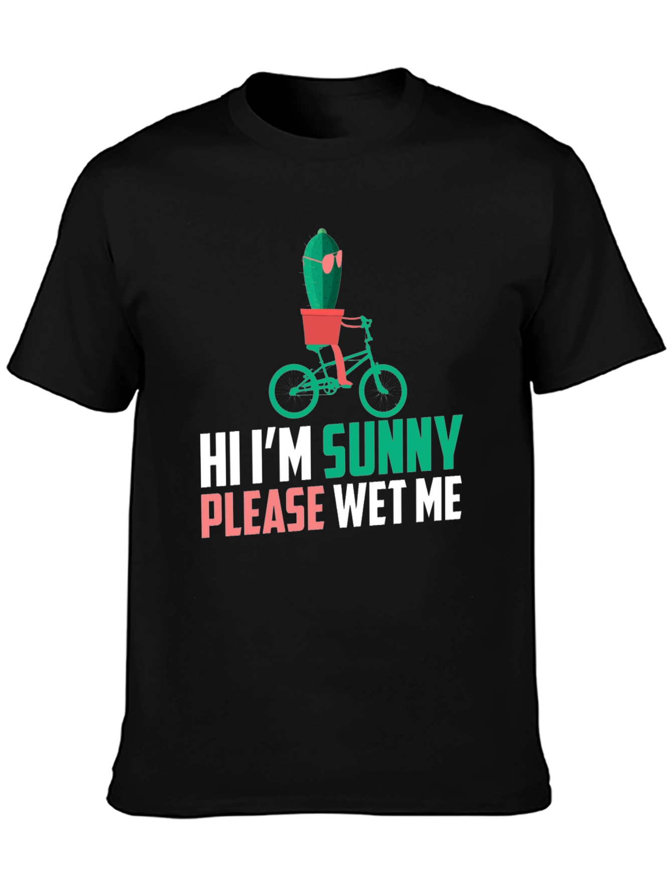 Black Funny Cactus T-Shirt - "Hi I'm Sunny, Please Wet Me" view 3