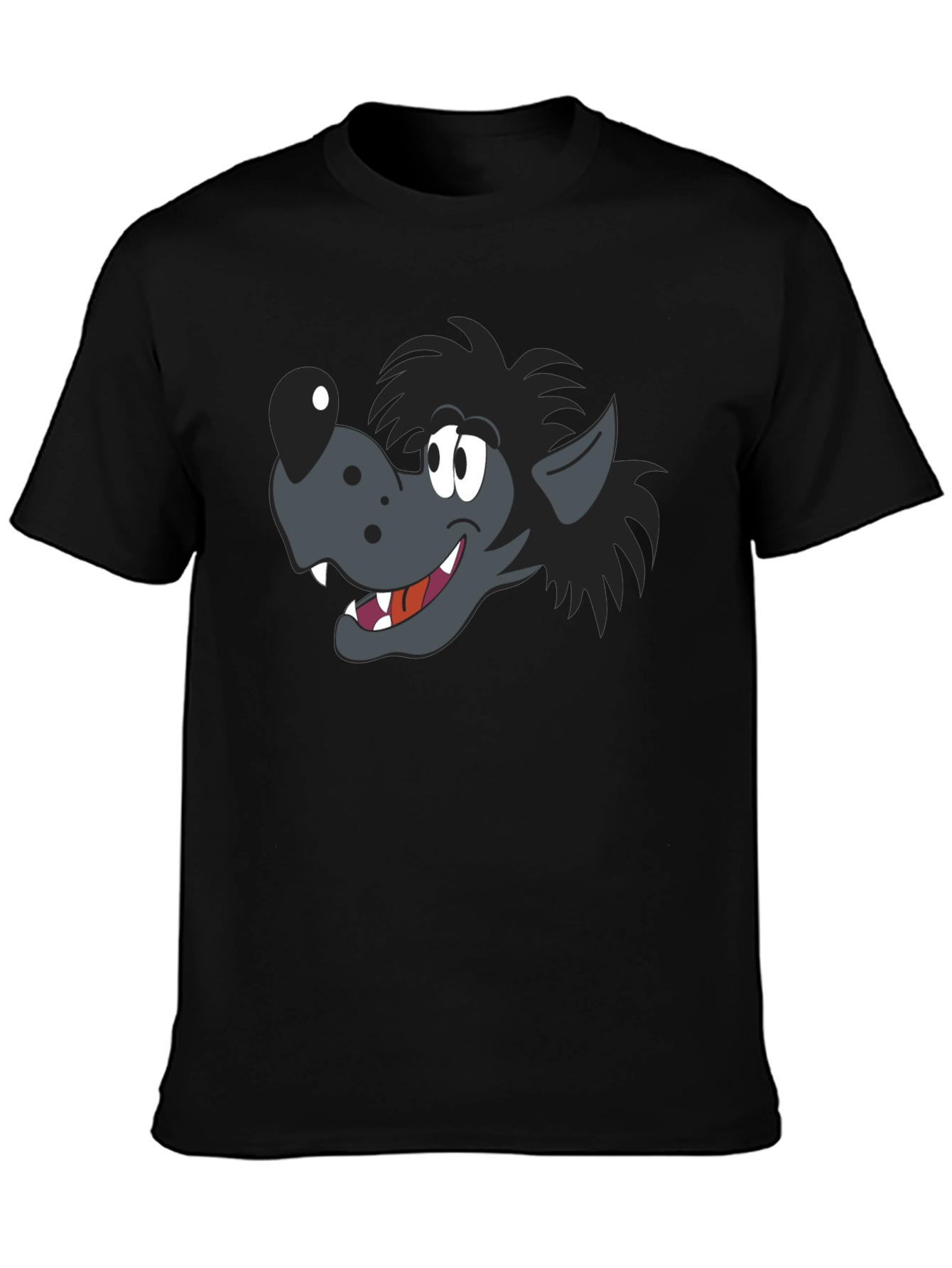 Black Cartoon Wolf Graphic Black T-Shirt view 3