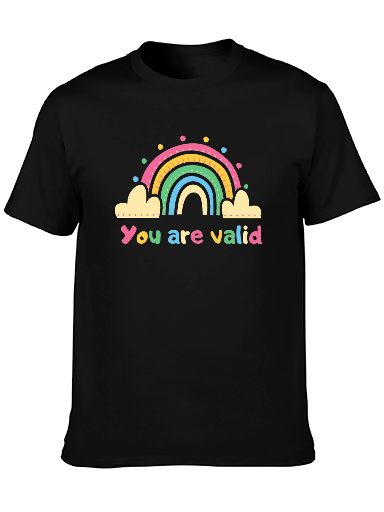 Black You are Valid Rainbow Graphic Tee - Black Unisex Shirt view 3