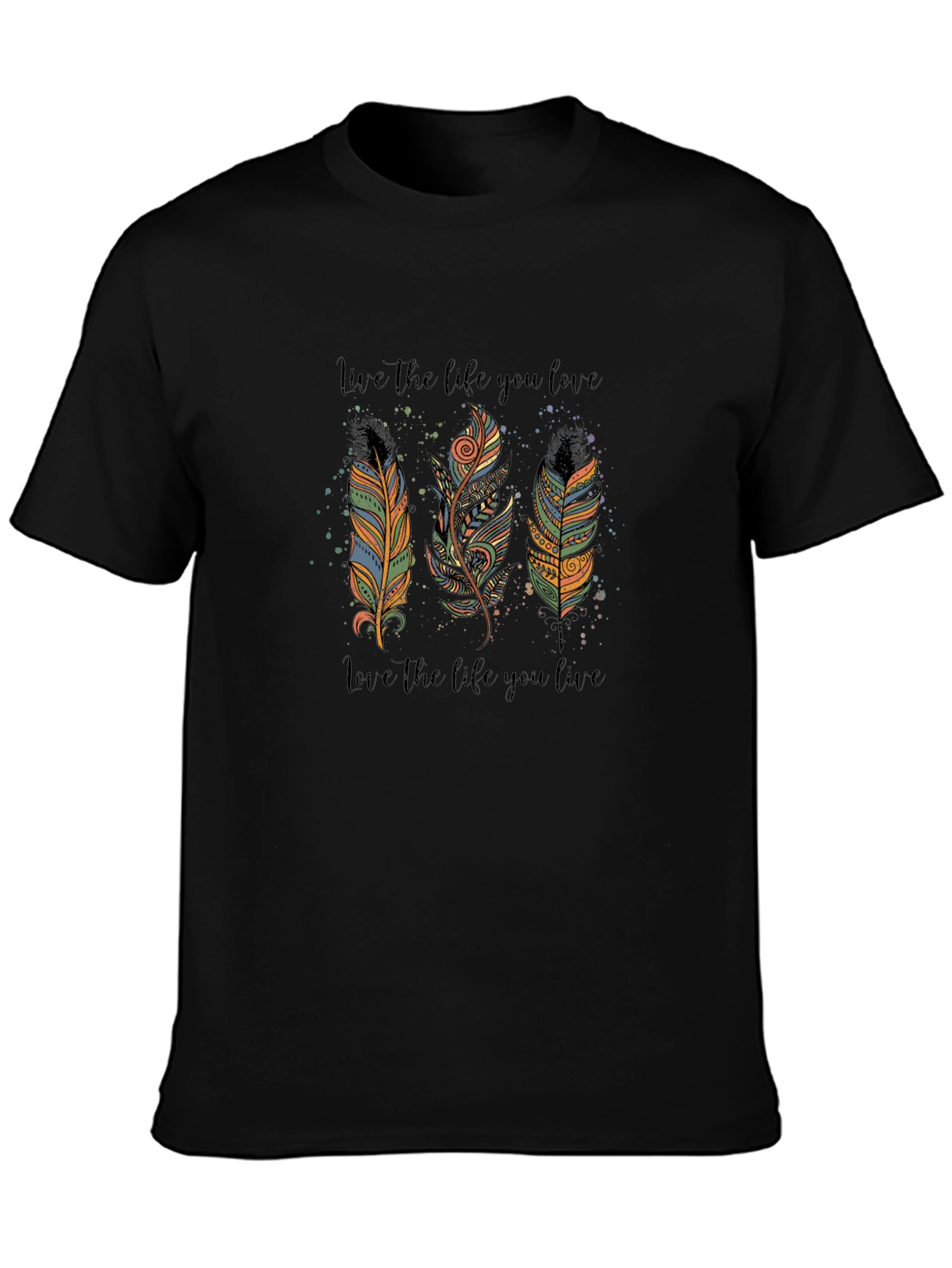 Black Feather Design T-Shirt - Live The Life You Love view 3