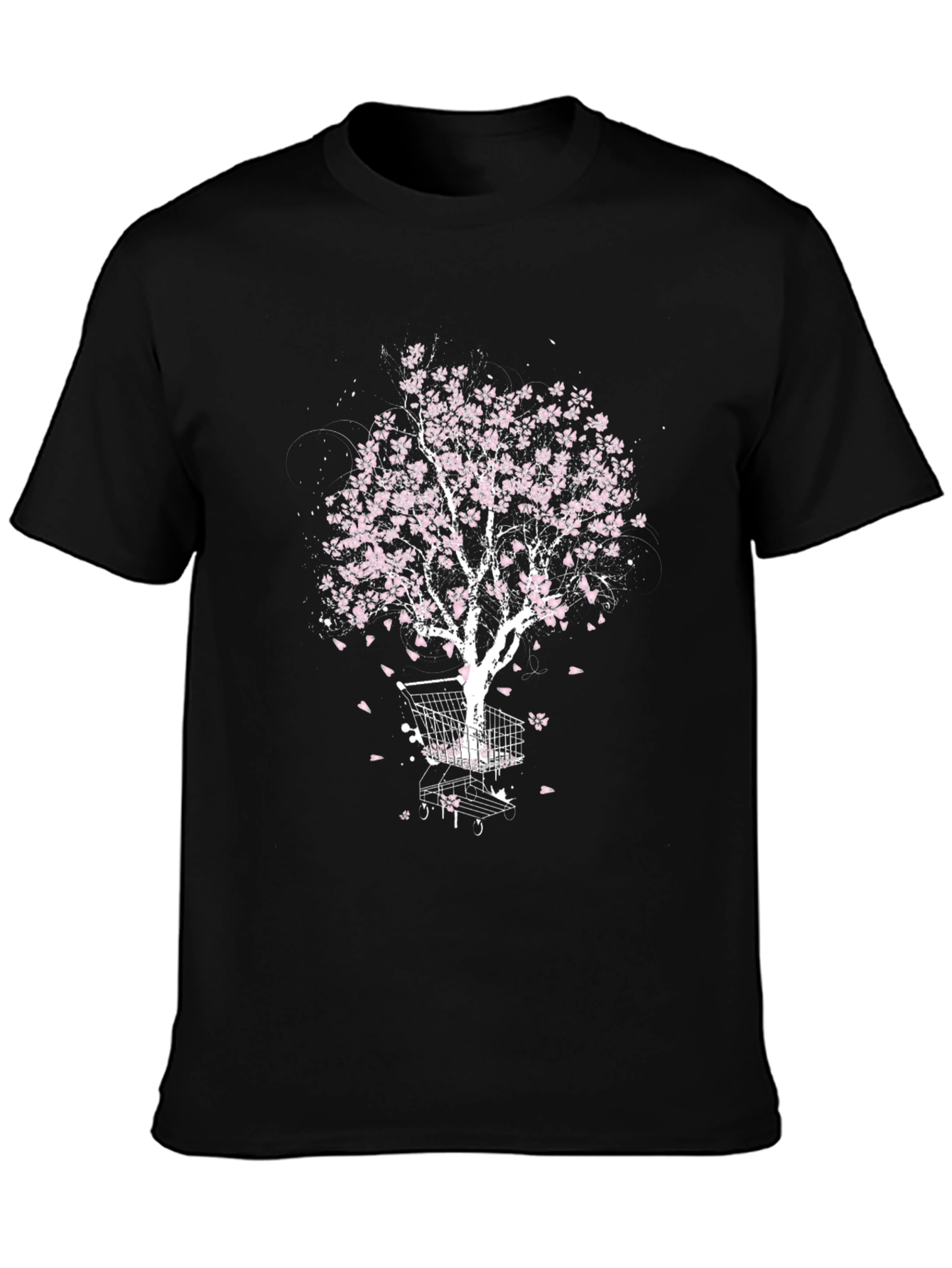 Black Cherry Blossom Shopping Cart Tree Graphic Tee view 3