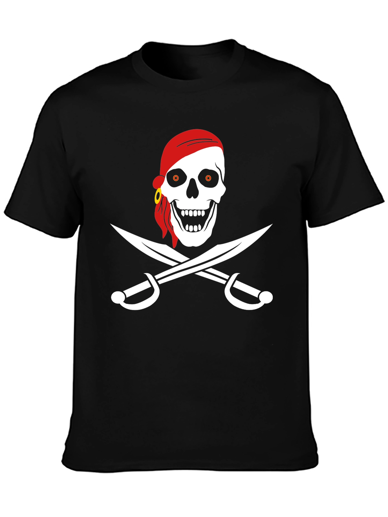 Black Pirate Skull & Swords Graphic T-Shirt view 3