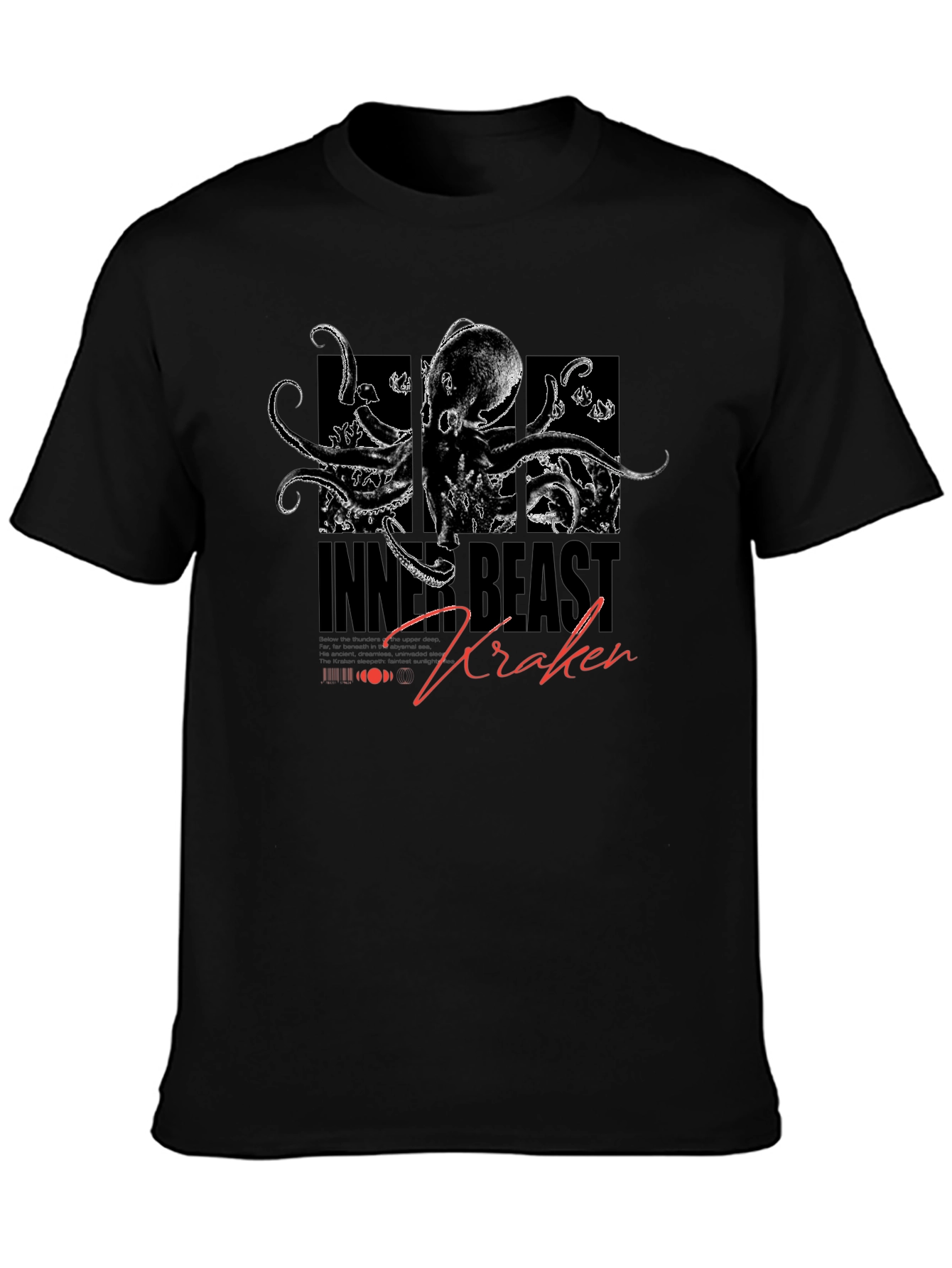 Black Inner Beast Kraken Black Graphic T-Shirt view 3