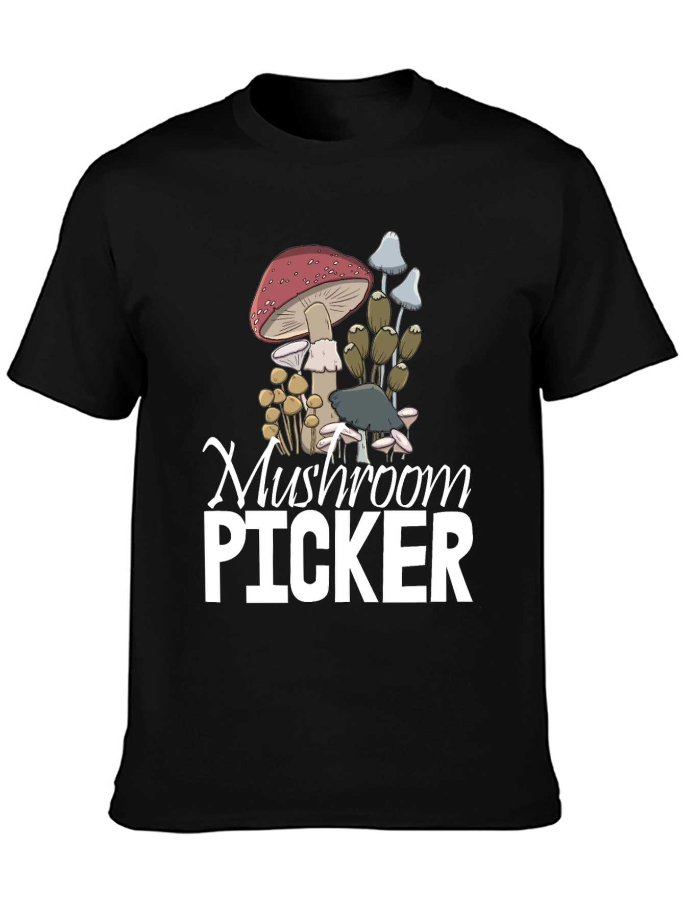 Black Mushroom Picker Graphic T-Shirt view 3