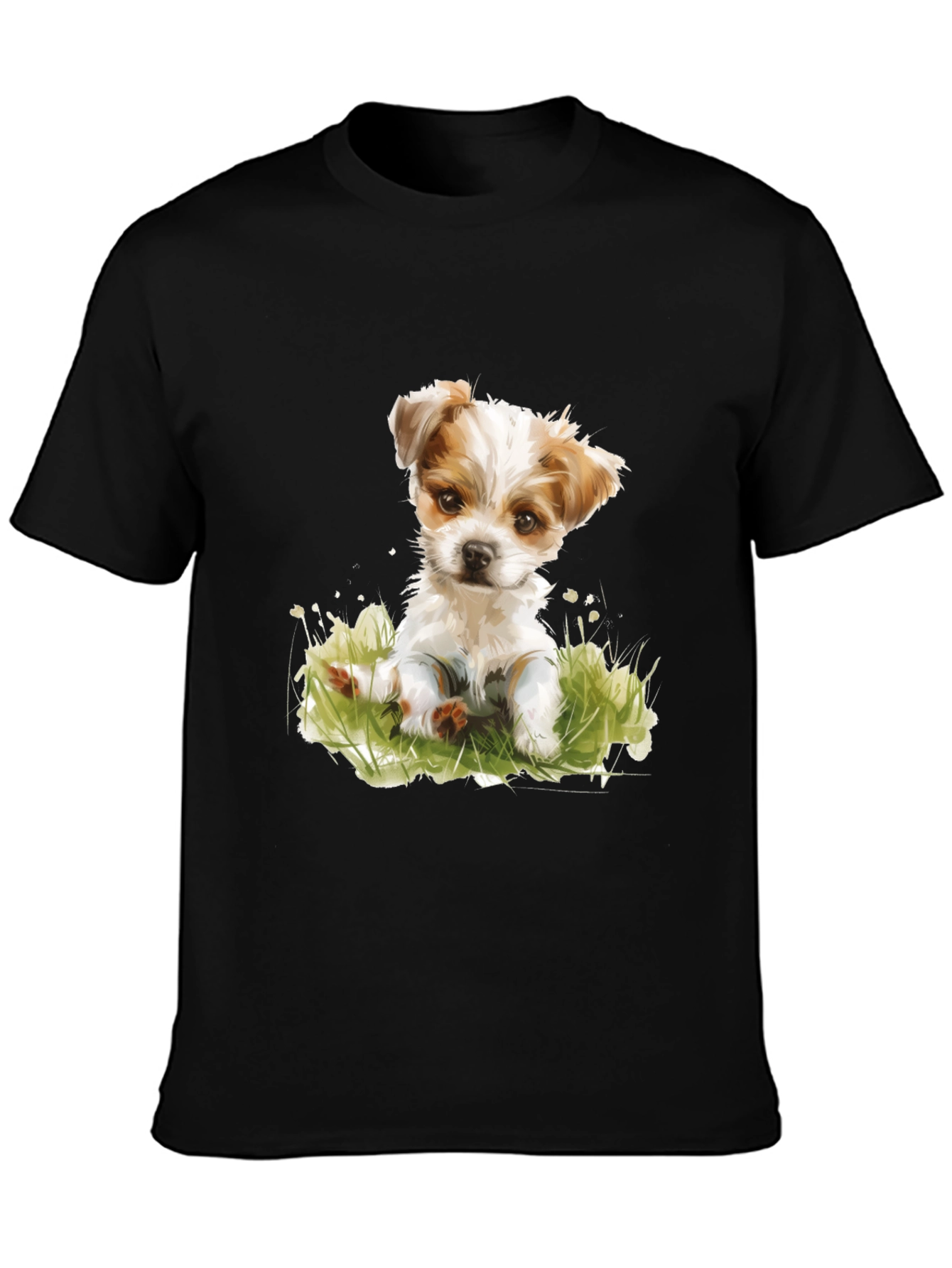 Black Cute Puppy Graphic T-Shirt - Black view 3