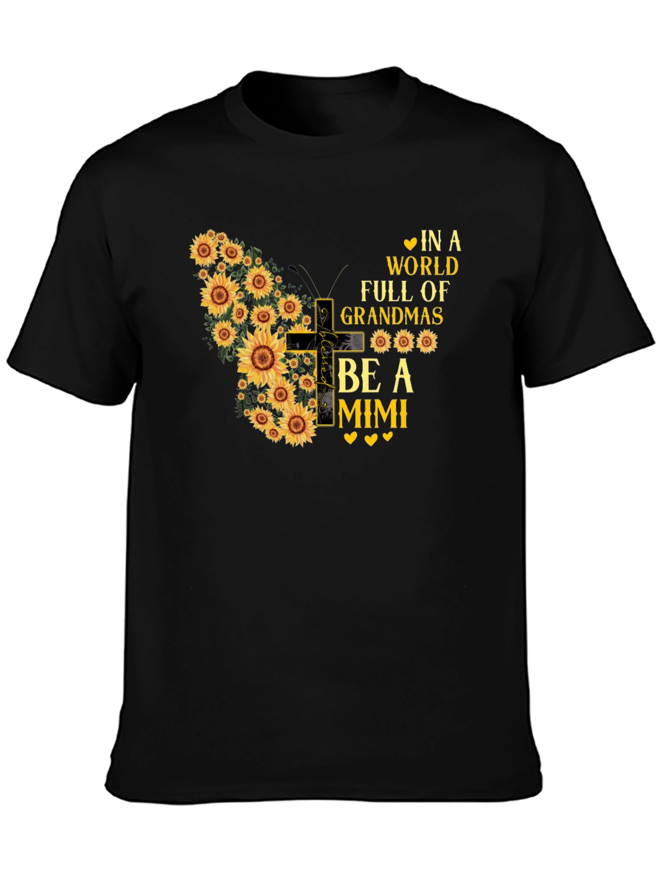 Black Sunflower Butterfly Grandma Mimi T-Shirt view 3