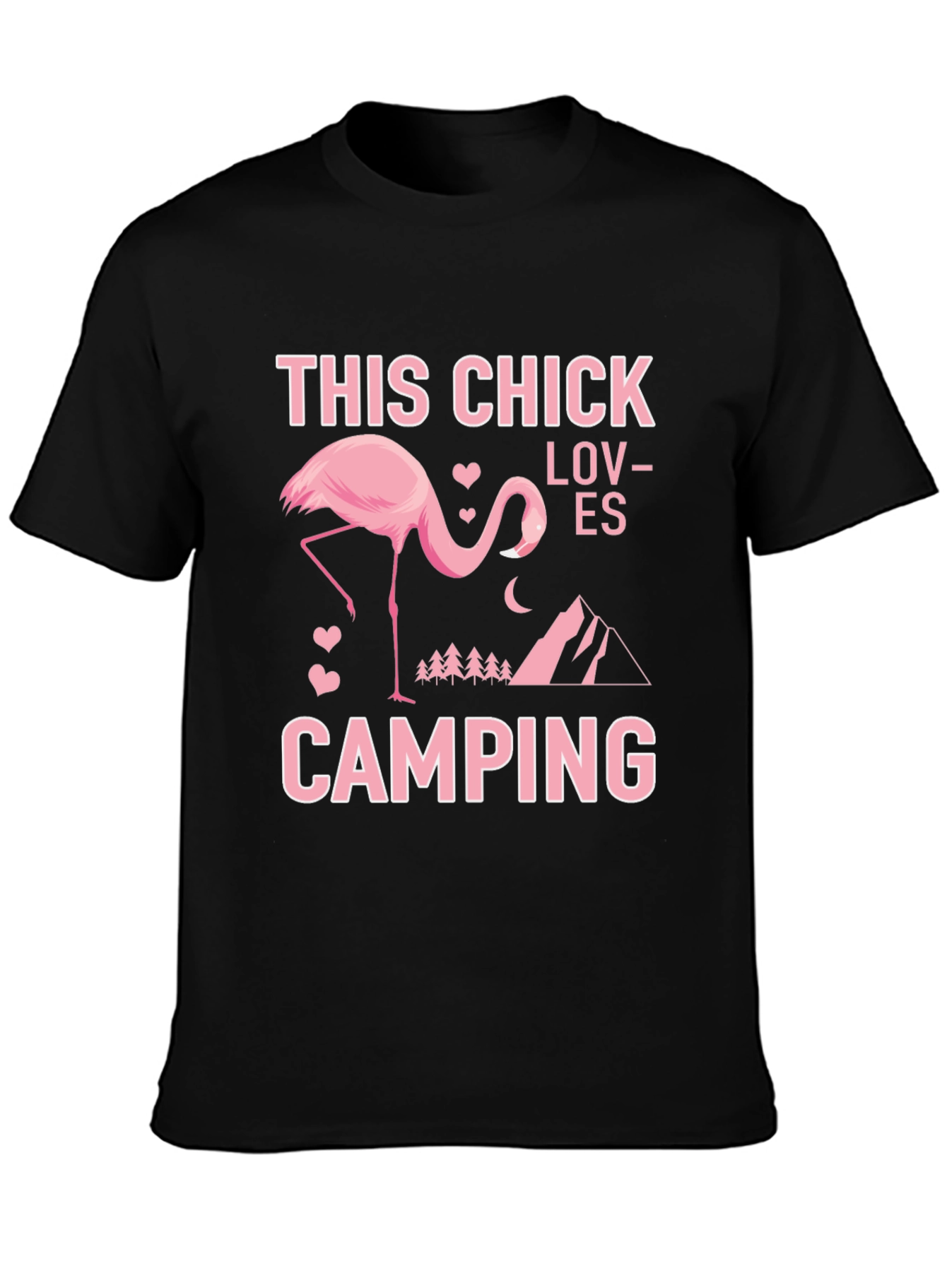 Black This Chick Loves Camping Flamingo Graphic Tee view 3