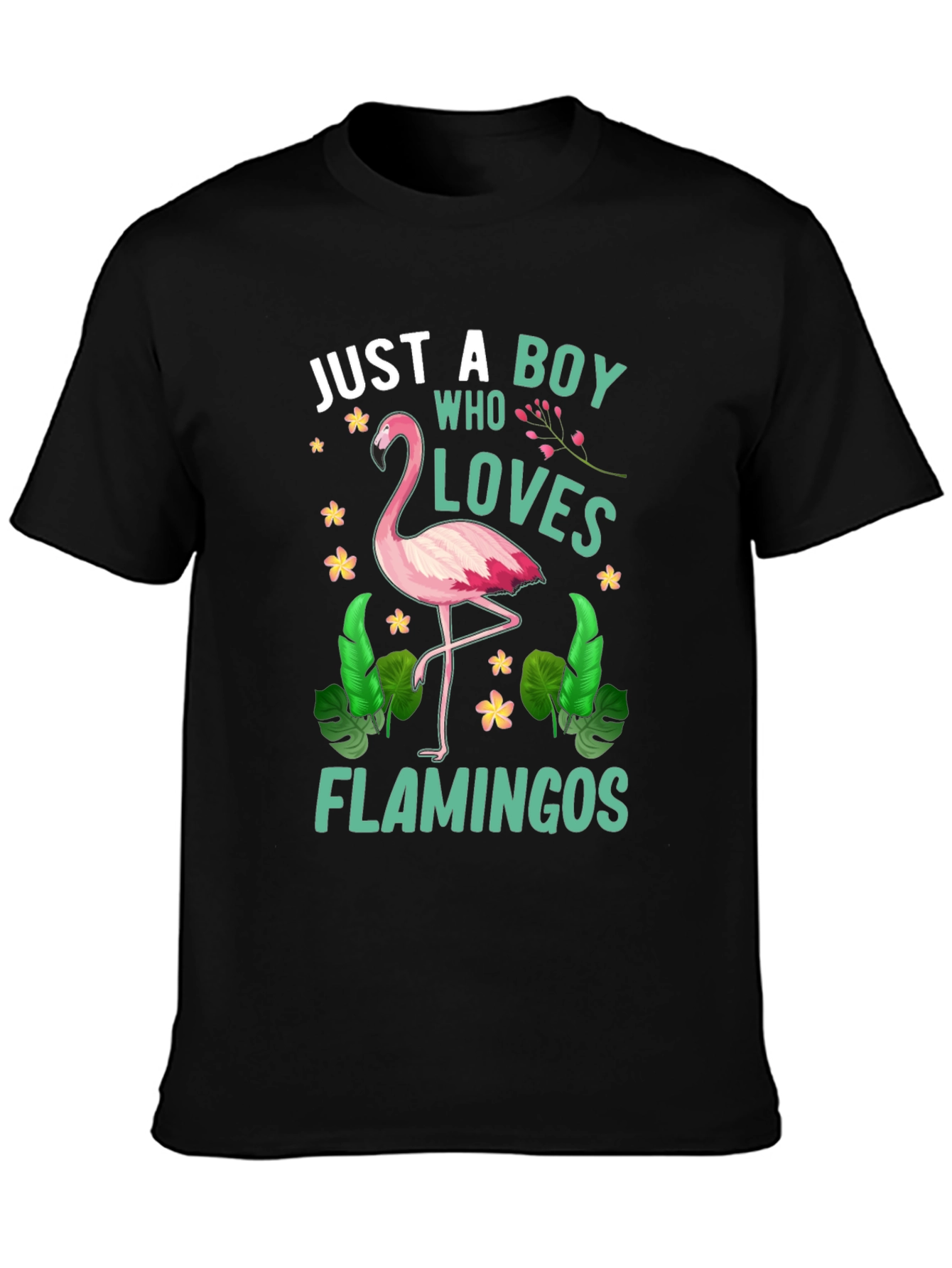 Black Just A Boy Who Loves Flamingos T-Shirt view 3