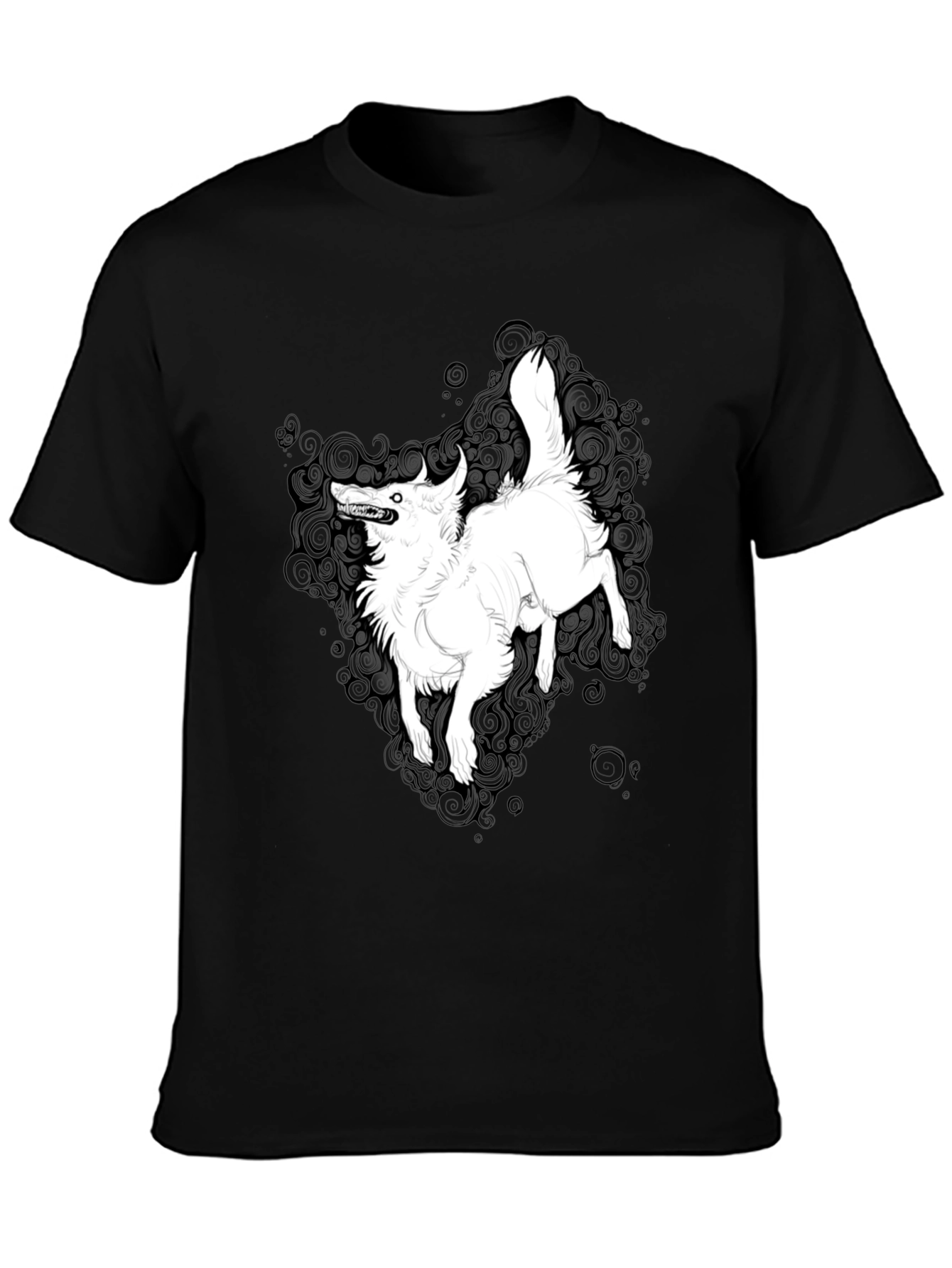 Black Black Graphic Tee - White Wolf Print view 3