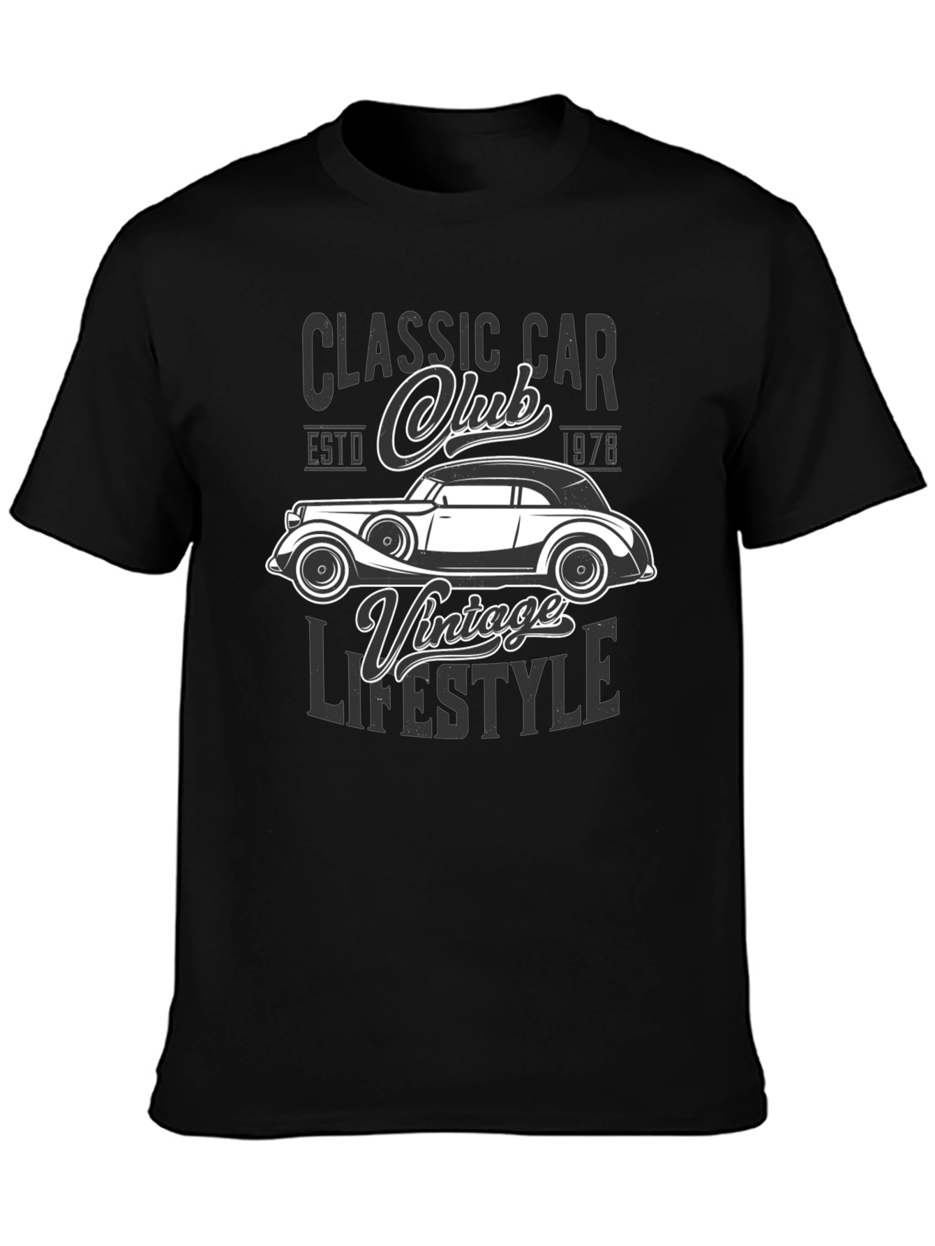 Black Classic Car Club Vintage Lifestyle Graphic T-Shirt view 3