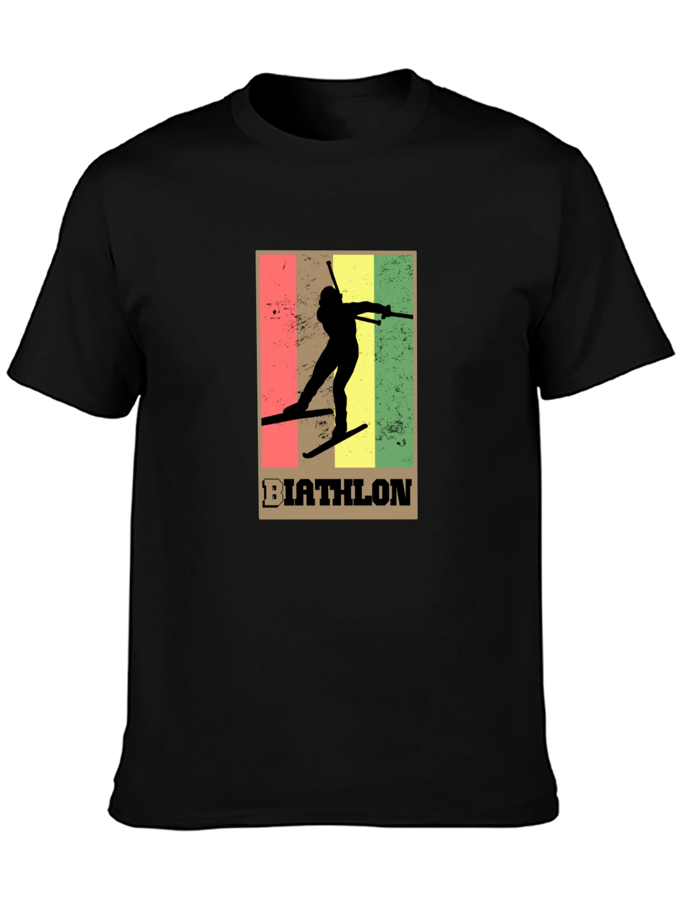 Black Biathlon Skiing T-Shirt - Retro Style Black Tee view 3