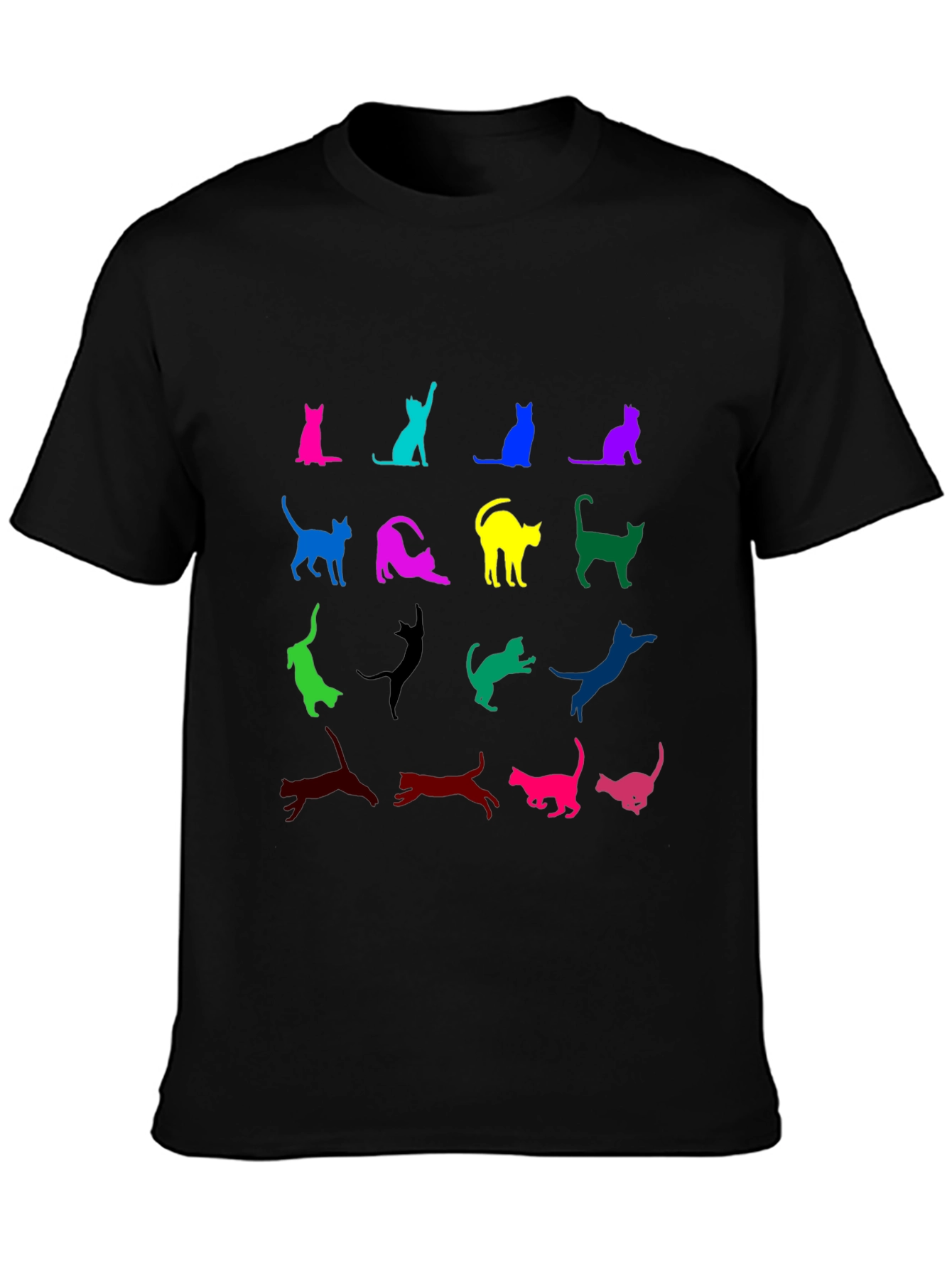 Black Colorful Cat Silhouette T-Shirt view 3