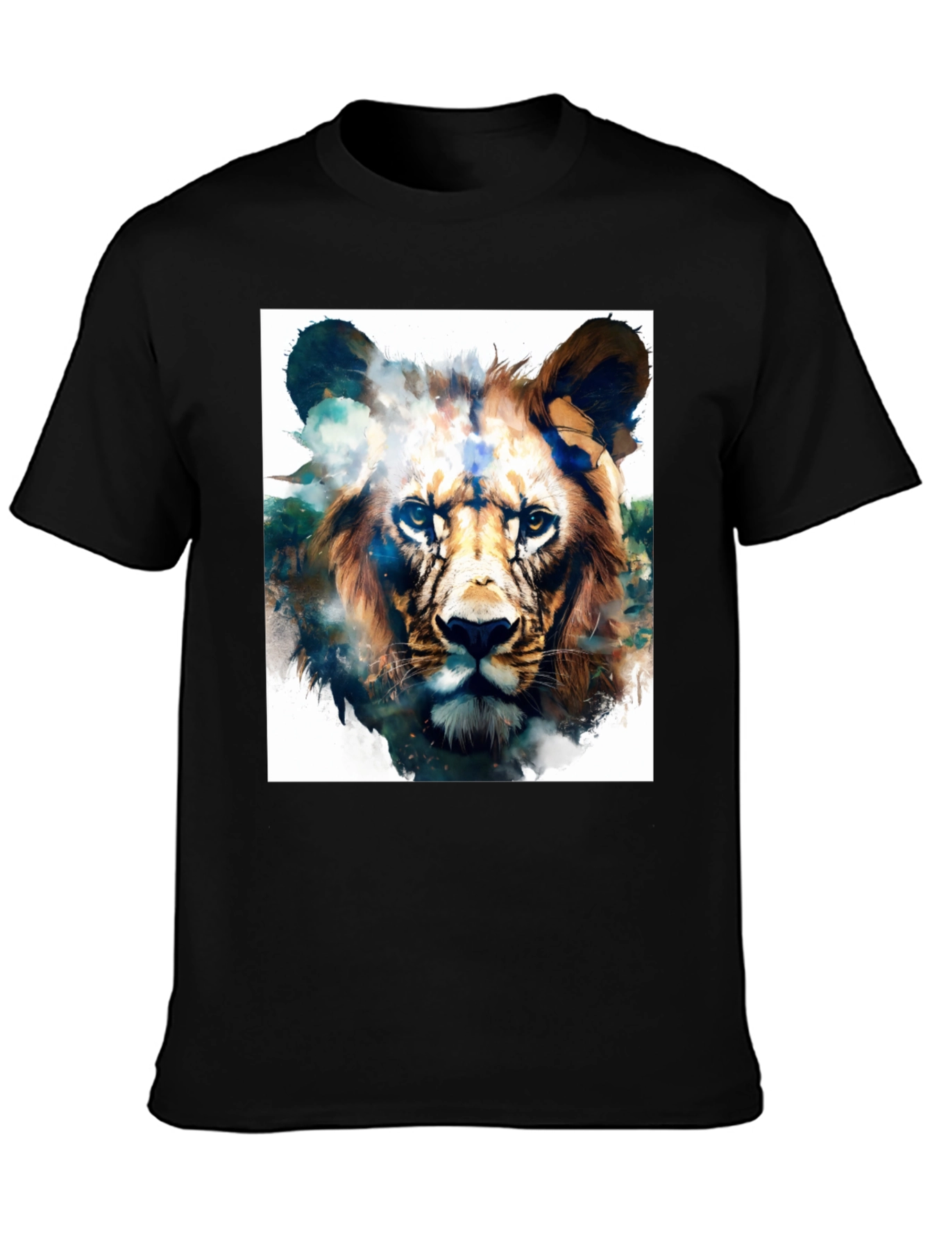 Black Lion Graphic Black T-Shirt - Artistic Animal Tee view 3