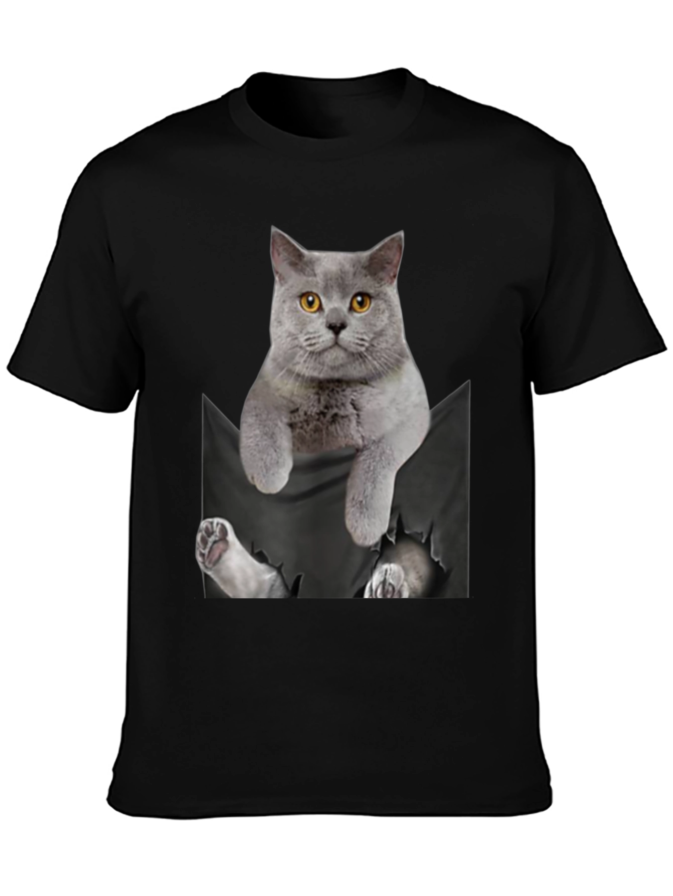 Black Cat Pocket T-Shirt: Hilarious Kitten Peek! view 3