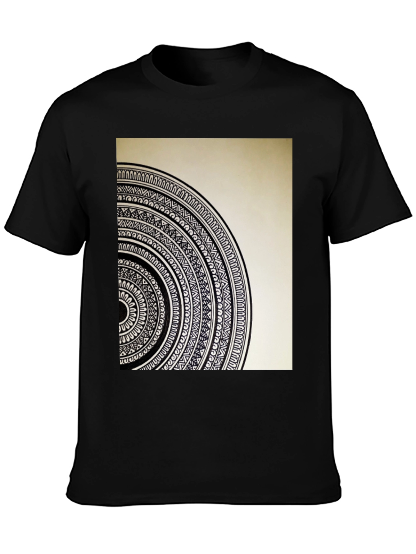 Black Geometric Mandala Graphic Tee - Stylish Black Cotton T-Shirt view 3