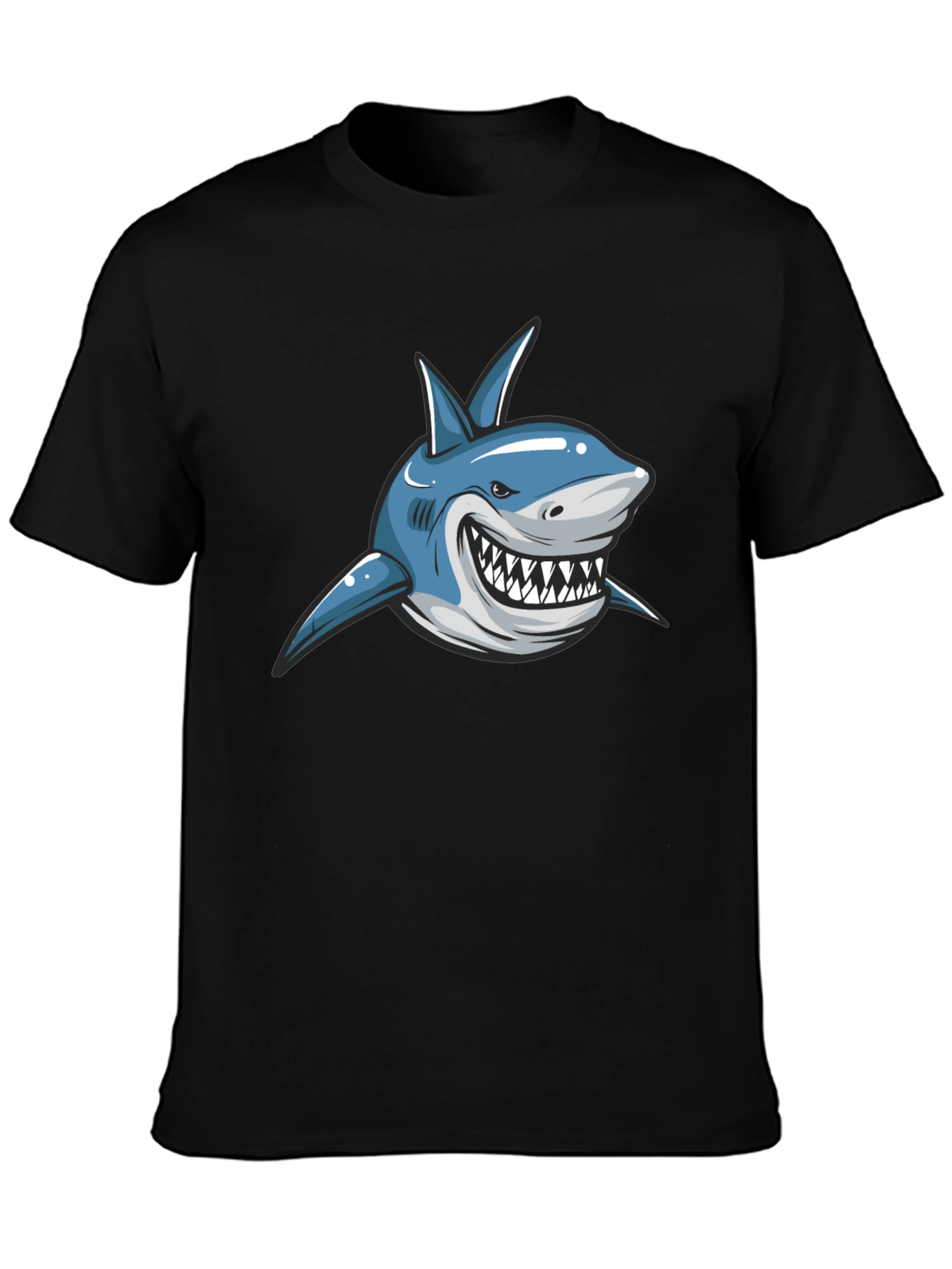 Black Cartoon Shark Graphic T-Shirt - Black view 3