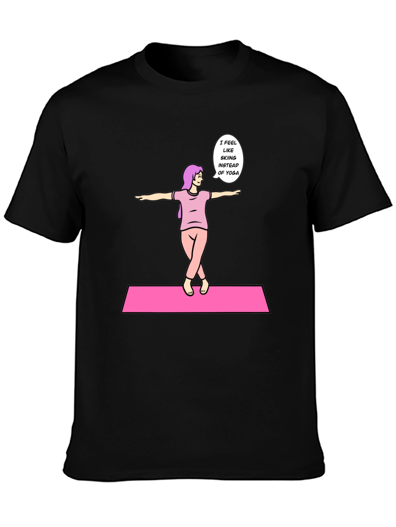 Black Funny Yoga Skiing Graphic Tee view 3
