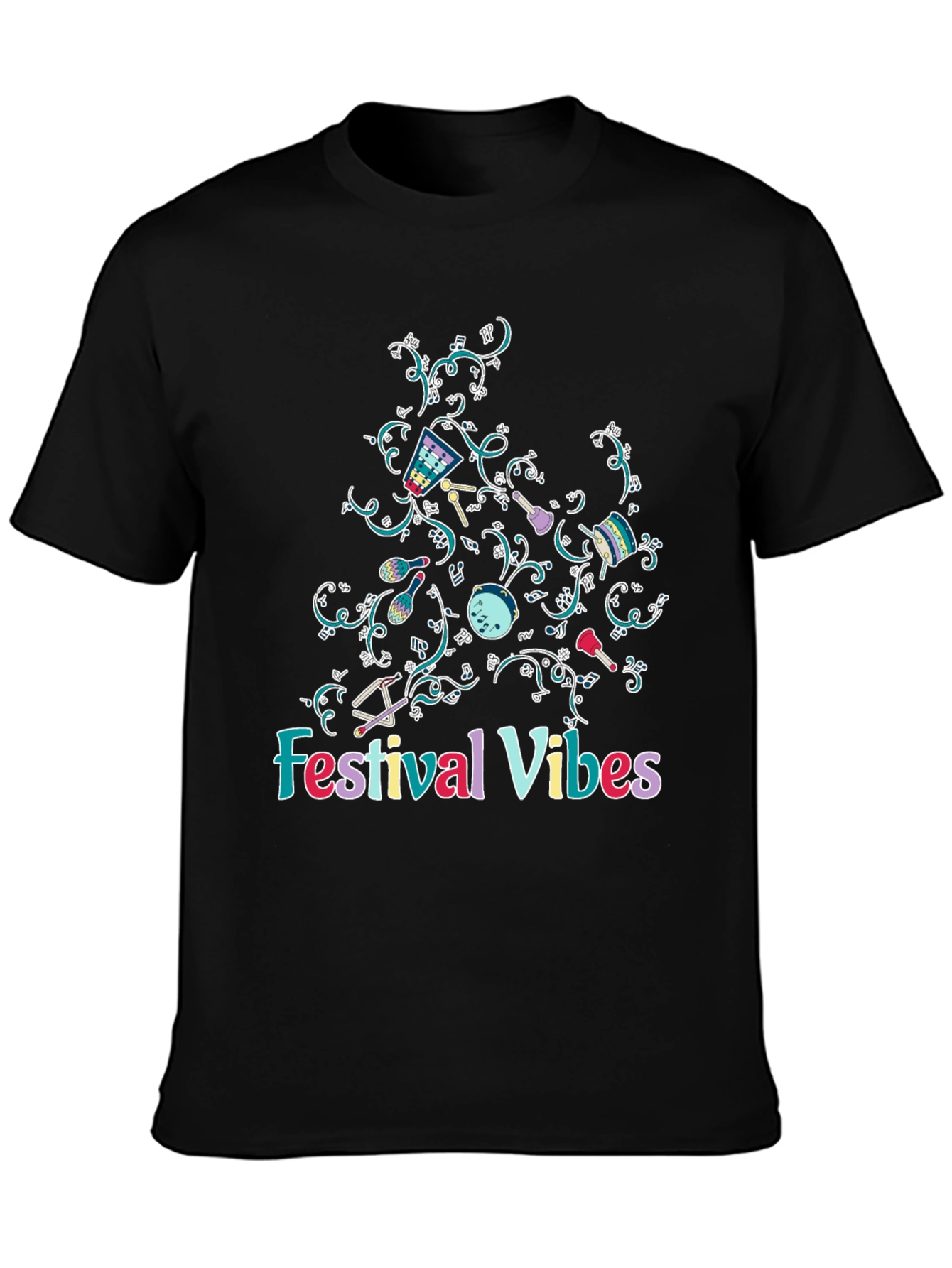 Black Festival Vibes Graphic Tee - Black Cotton T-Shirt view 3