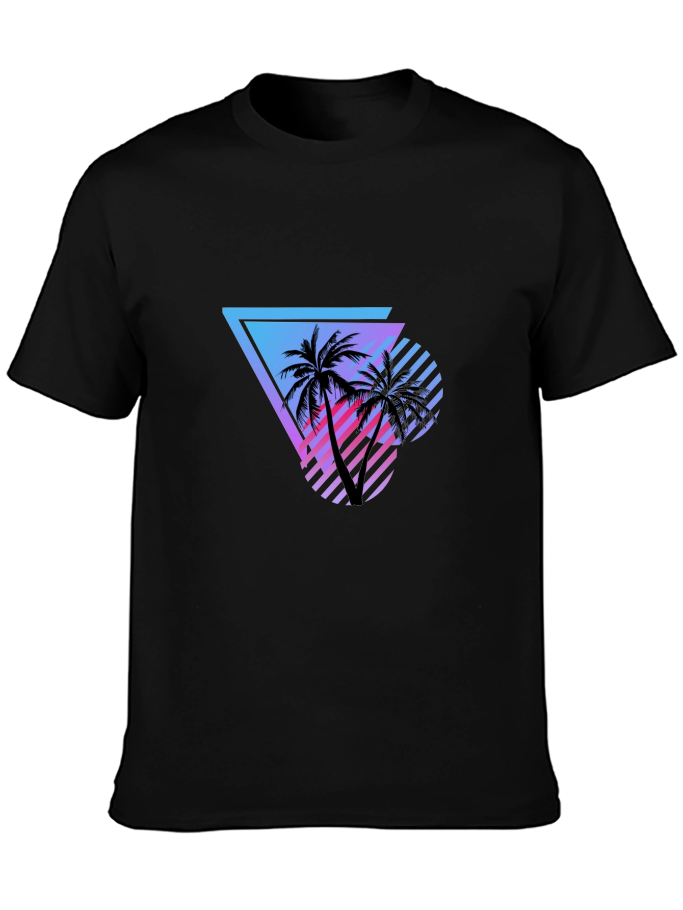 Black Retro Palm Tree Graphic Tee - Black Cotton Shirt view 3