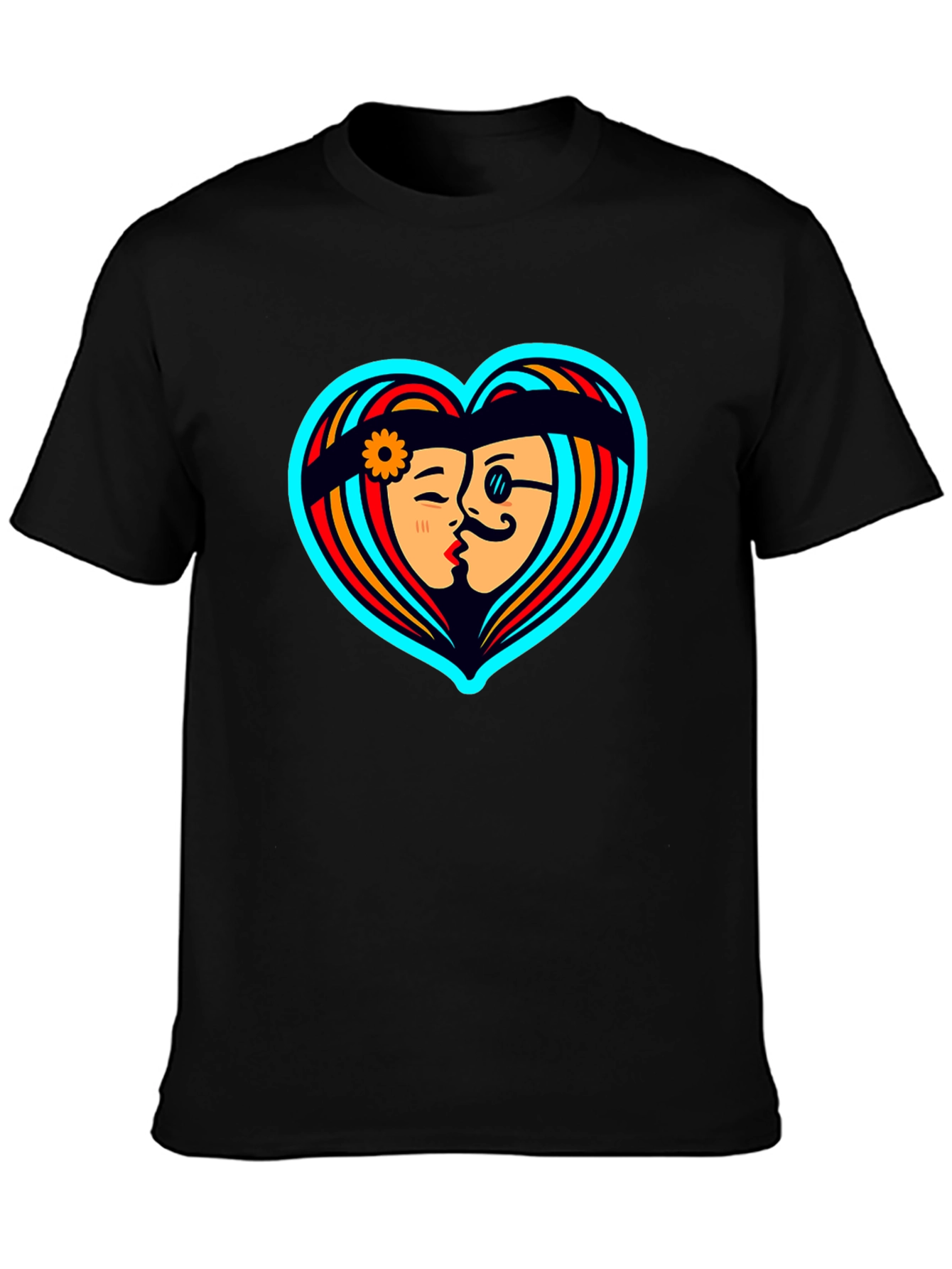 Black Retro Love Heart Graphic Tee - Black Cotton Shirt view 3