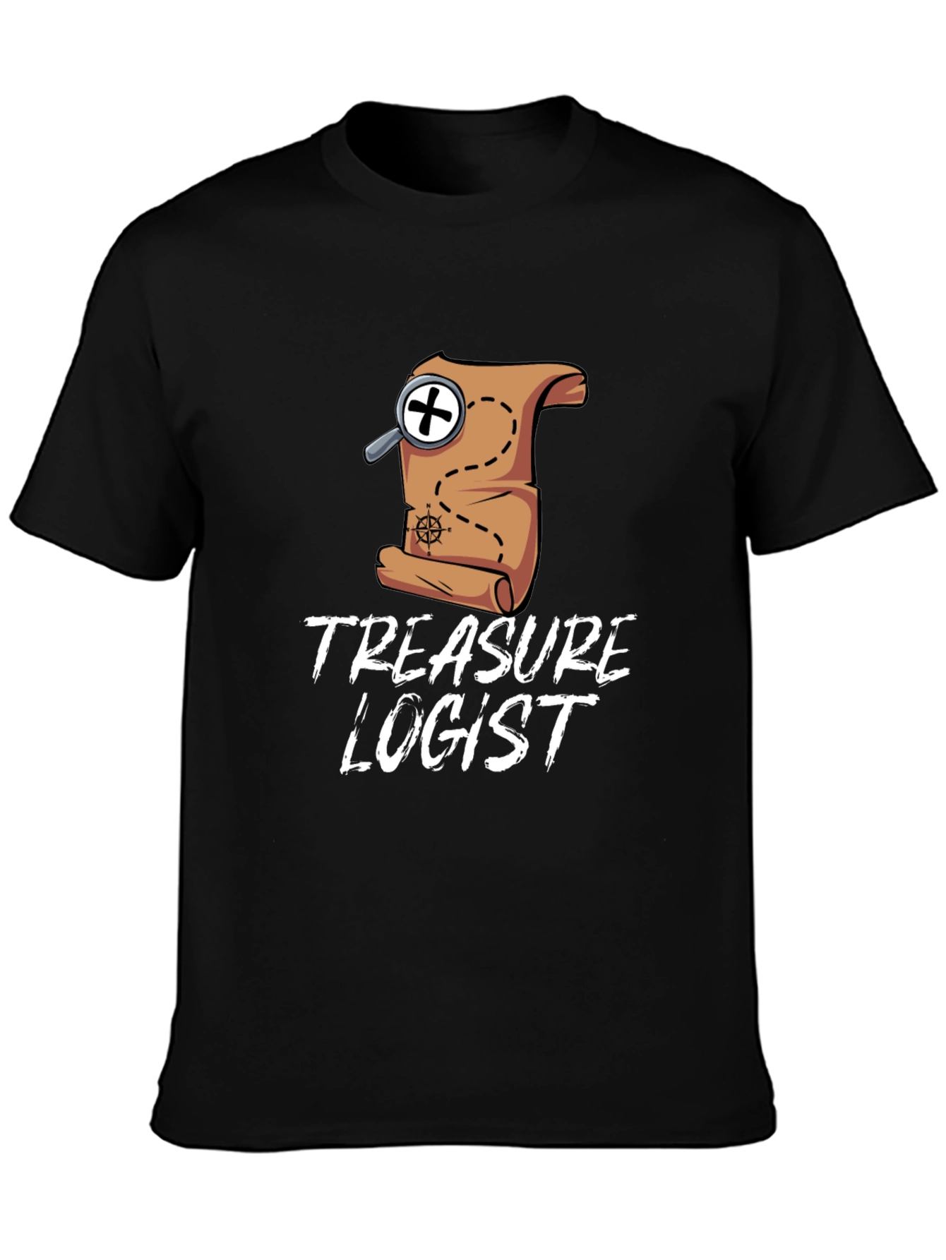 Black Treasure Logist T-Shirt - Map & Magnifying Glass Design view 3