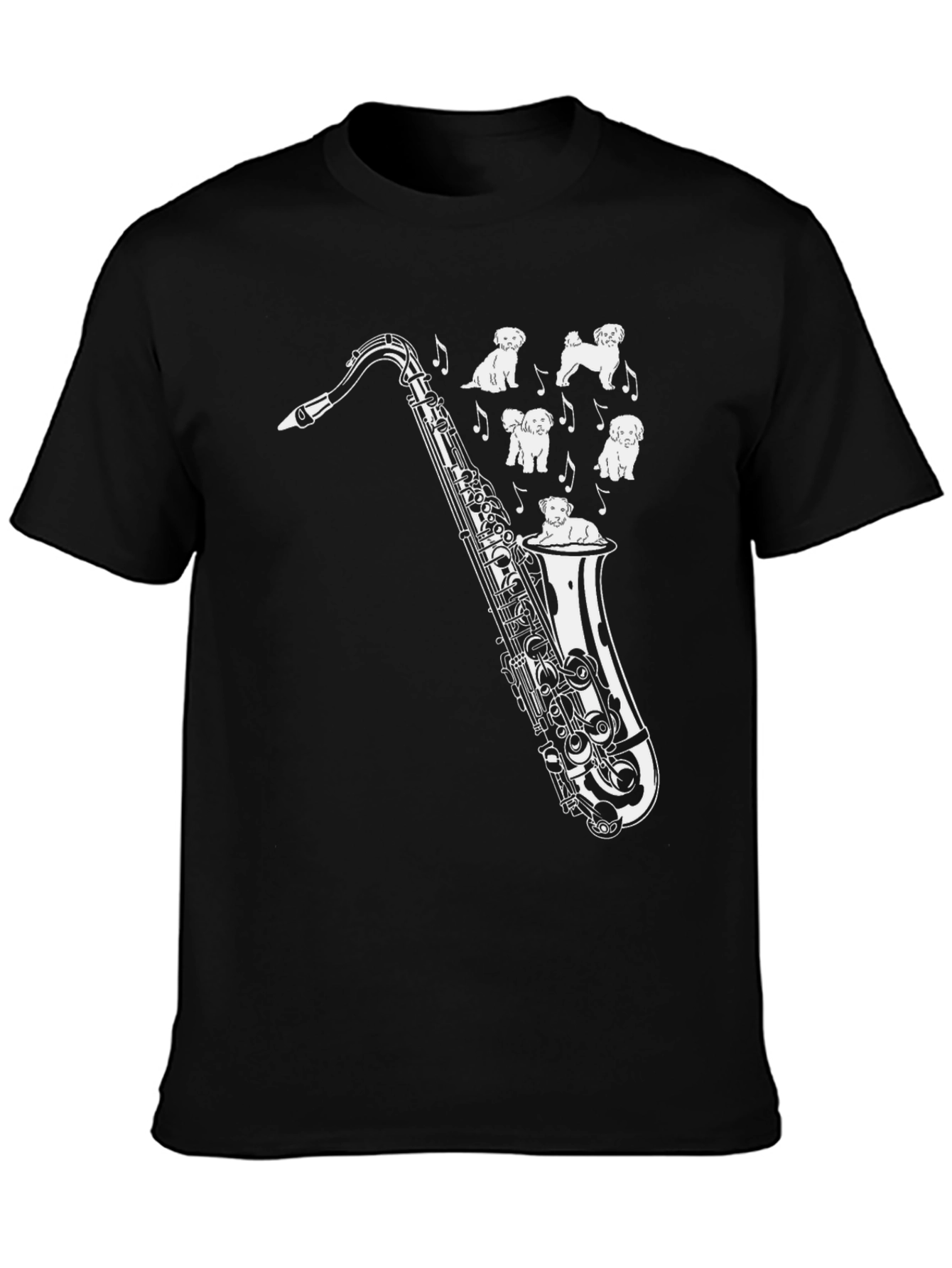 Black Saxophone & Pups Graphic Tee - Men's Black T-Shirt view 3