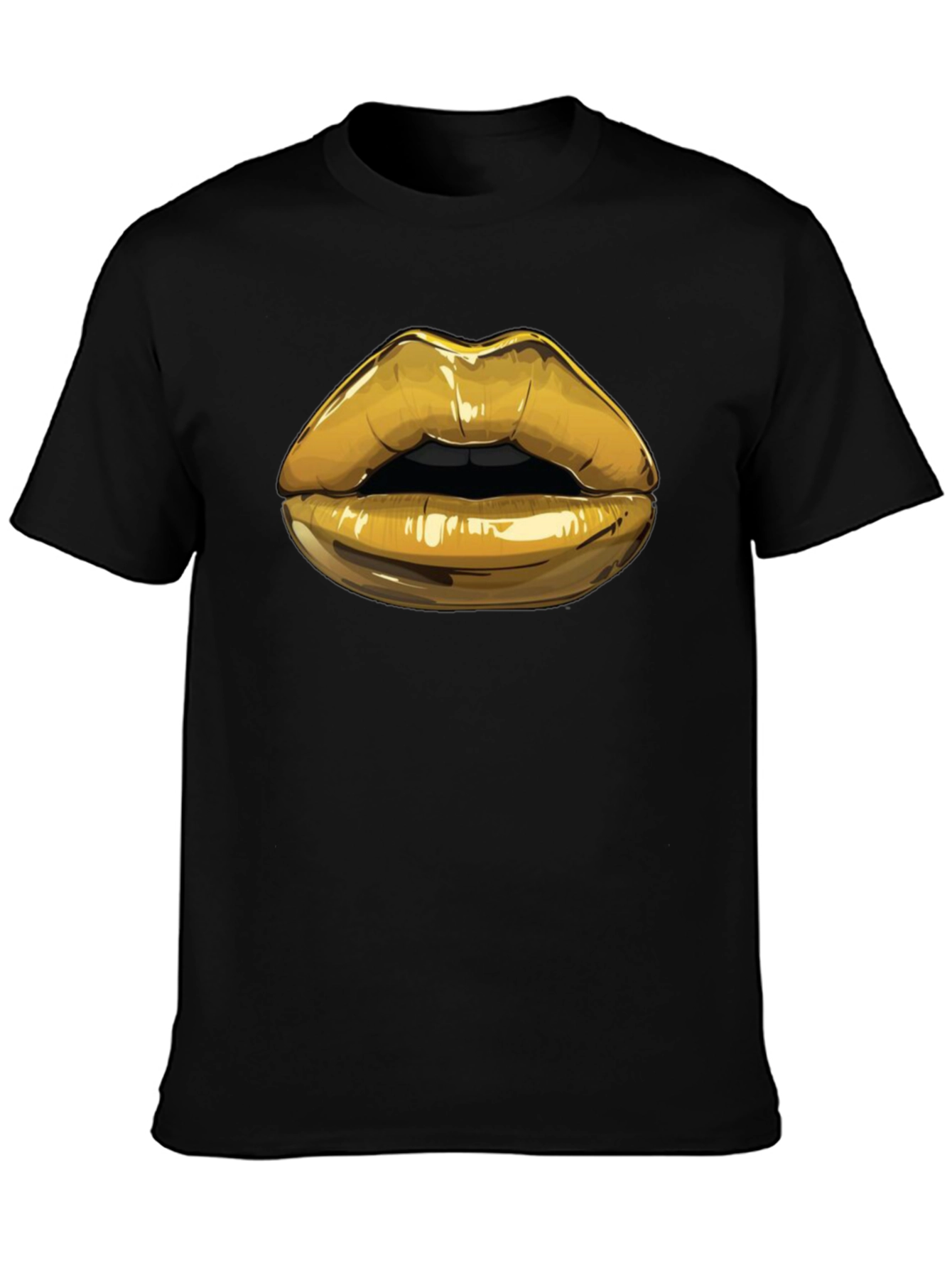Black Golden Lips Graphic Tee - Stylish Black Cotton Blend Shirt view 3