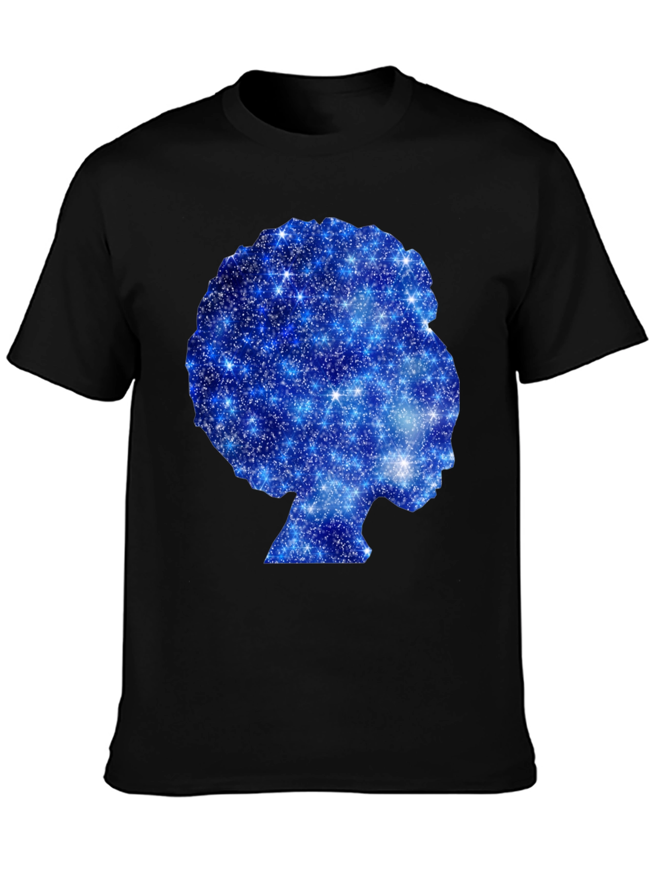 Black Galaxy Afro Woman Silhouette Black T-Shirt view 3