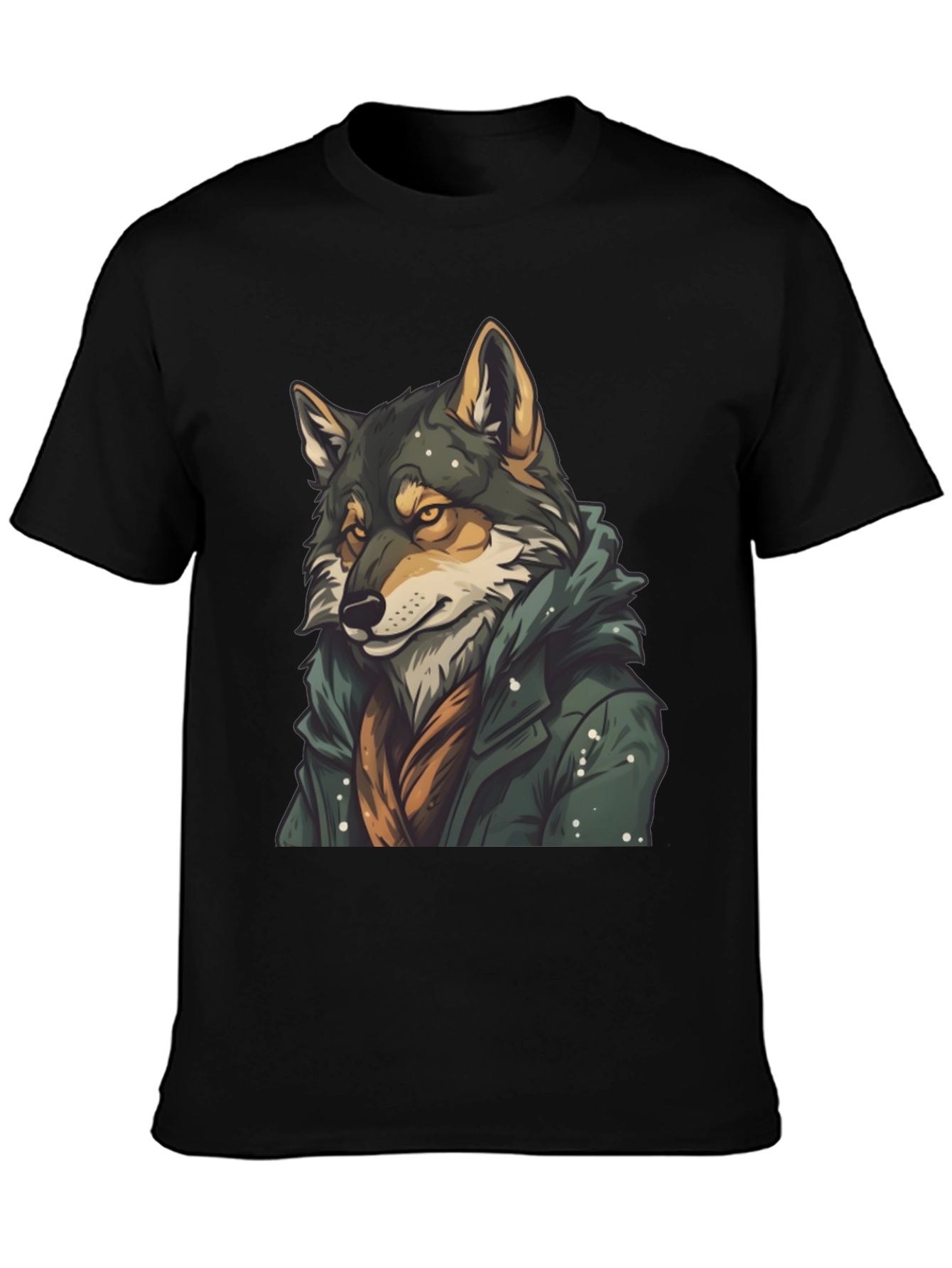 Black Wolf in Coat Graphic T-Shirt - Stylish Animal Tee view 3