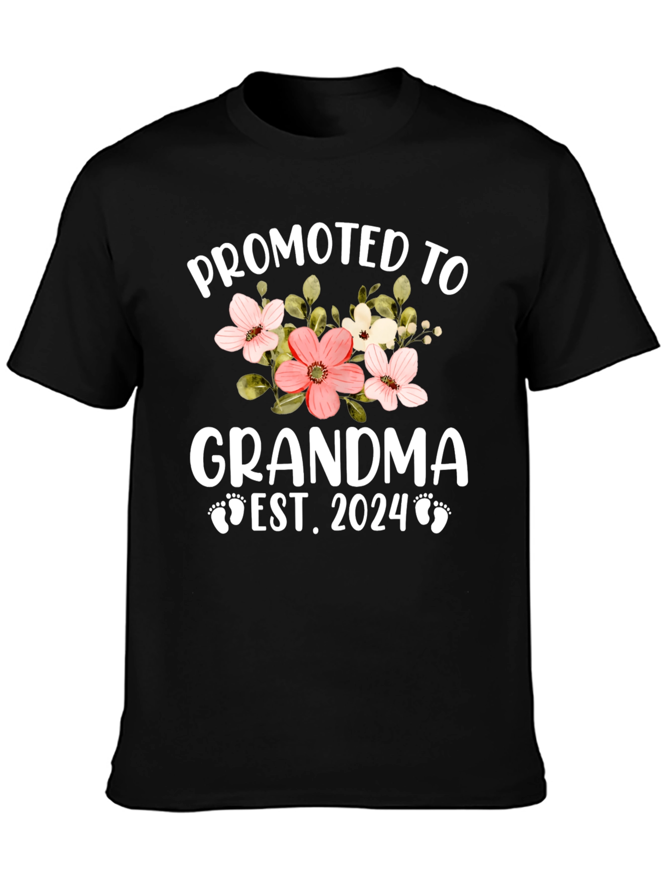 Black Promoted to Grandma 2024 Floral T-Shirt view 3