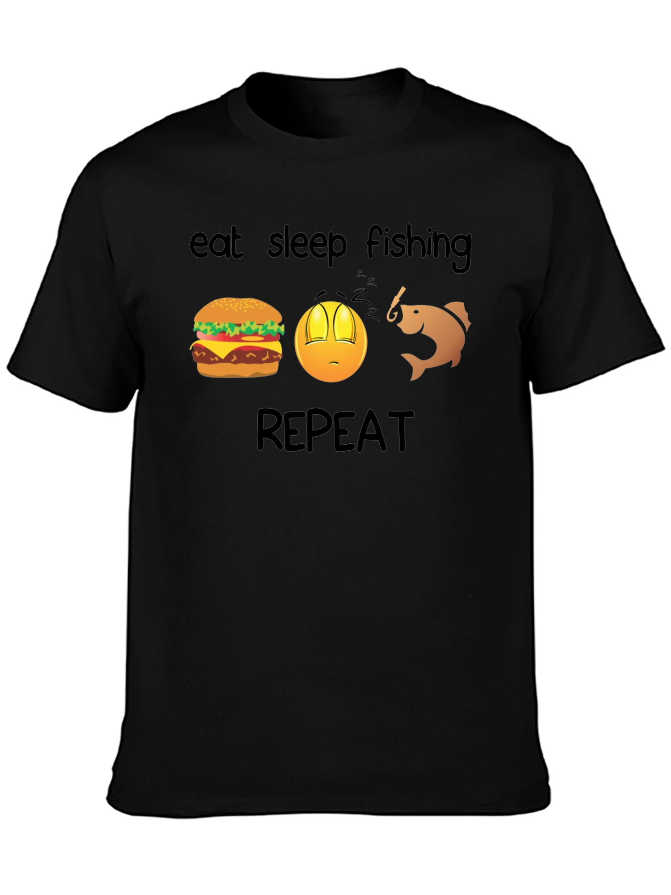 Black Eat Sleep Fishing Repeat T-Shirt view 3