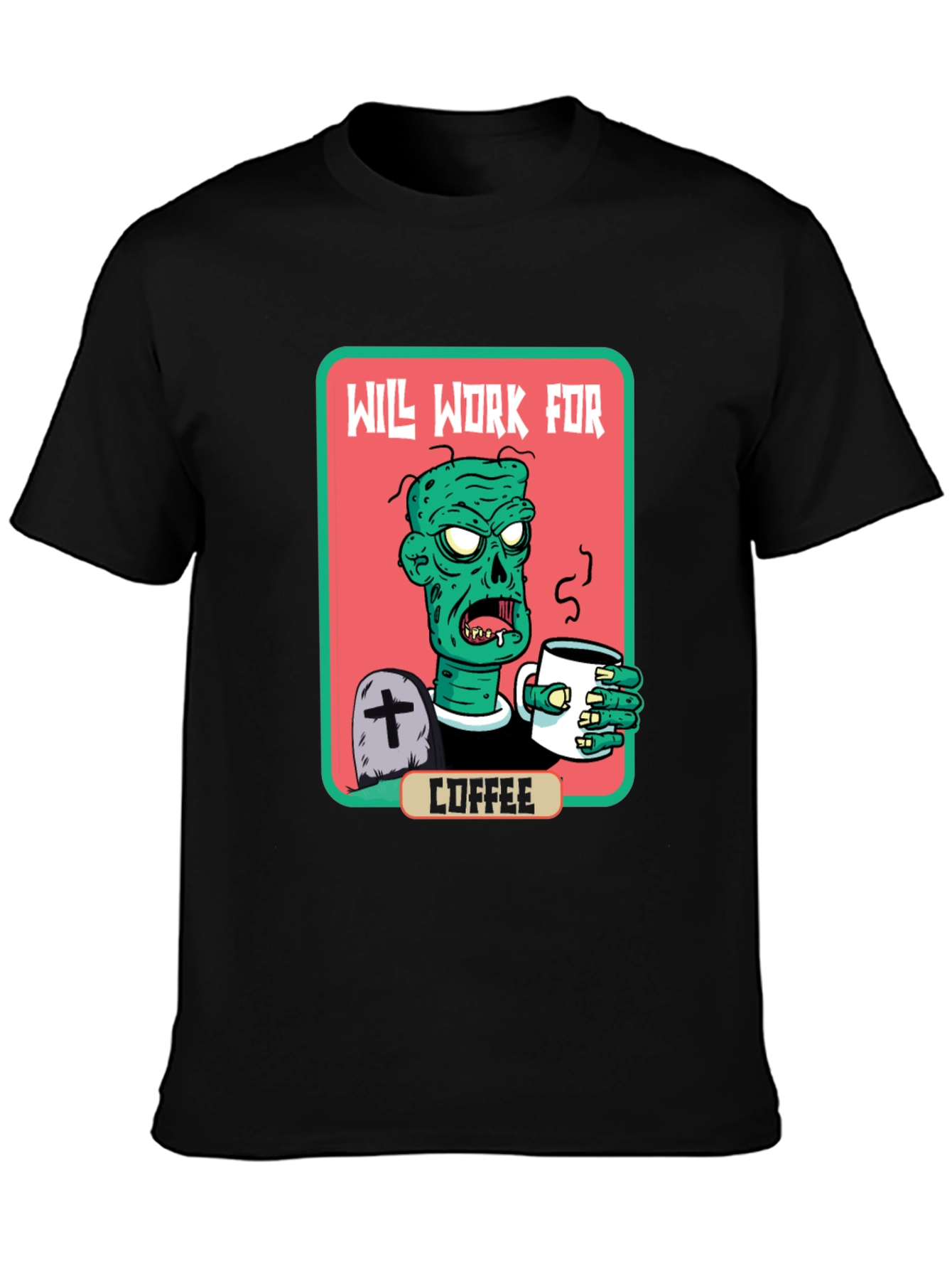 Black Zombie Will Work for Coffee Graphic Tee view 3