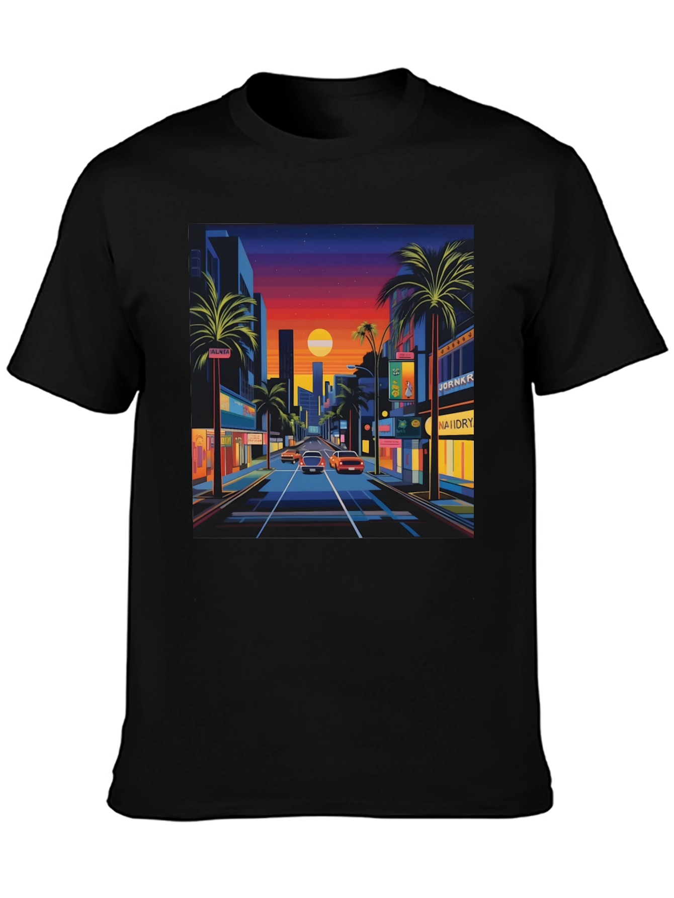 Black Sunset Cityscape Graphic Tee - Retro Style view 3