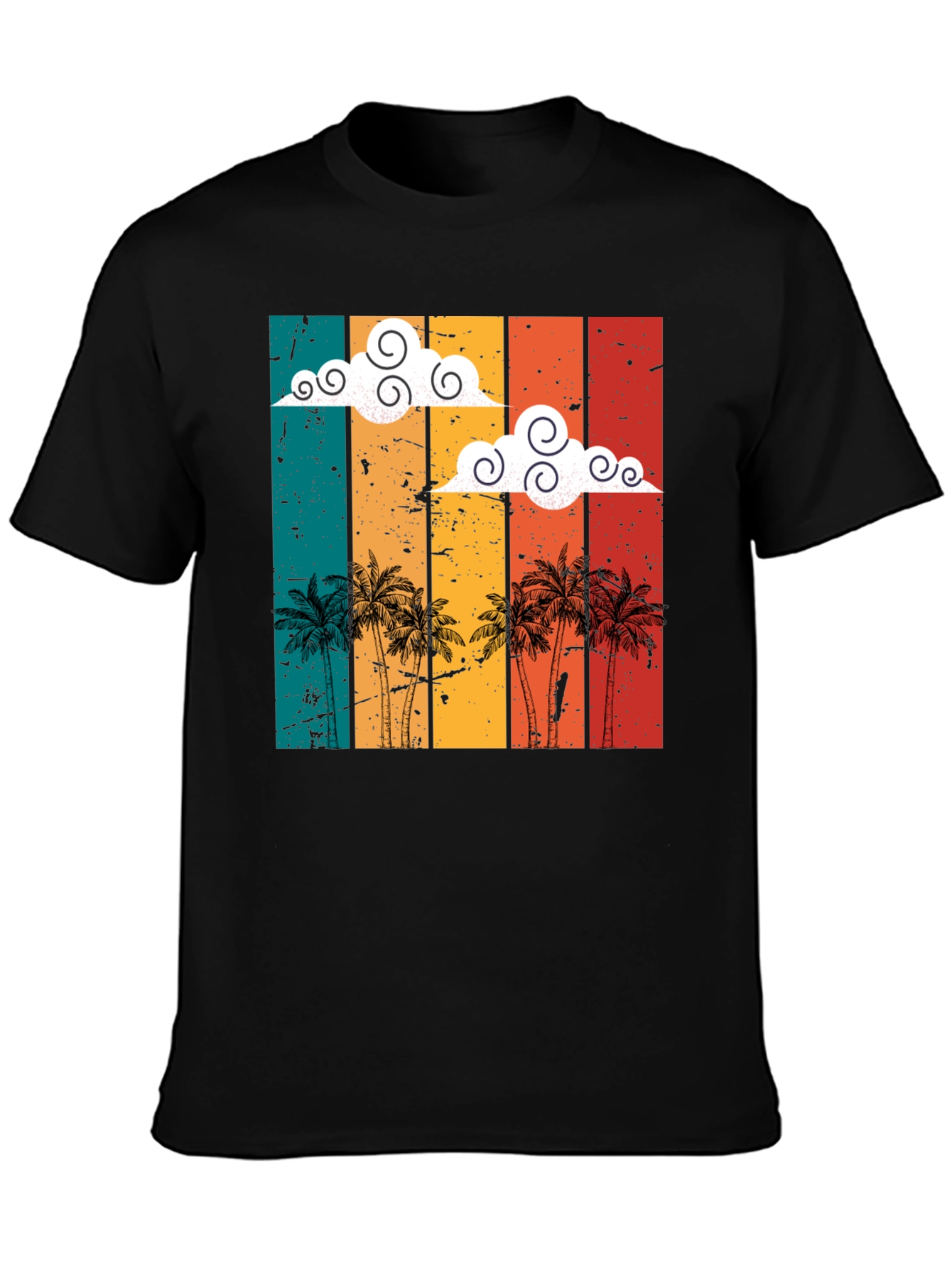 Black Retro Sunset Palm Tee - Vintage Style Black T-Shirt view 3