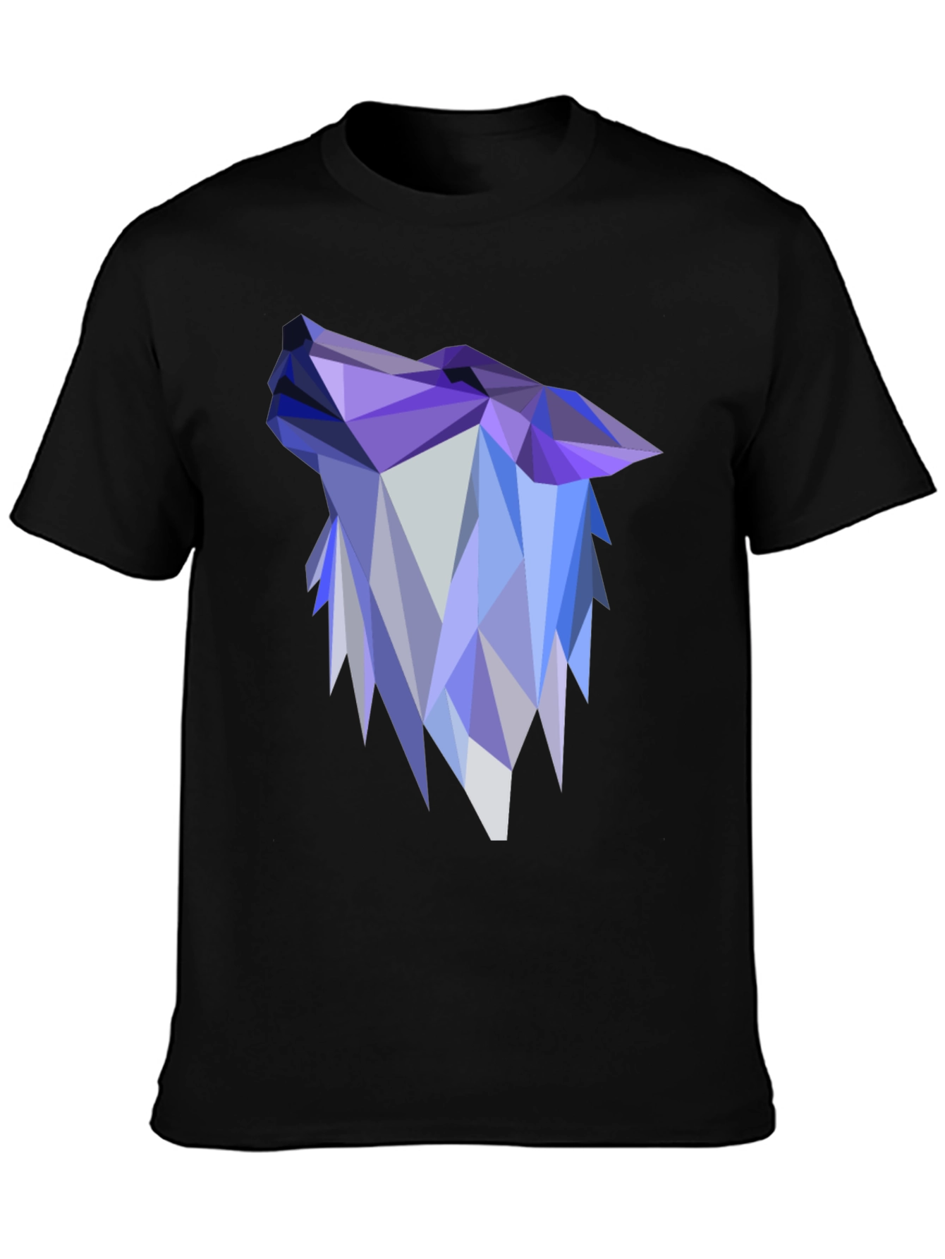 Black Geometric Wolf Head Graphic Black T-Shirt view 3