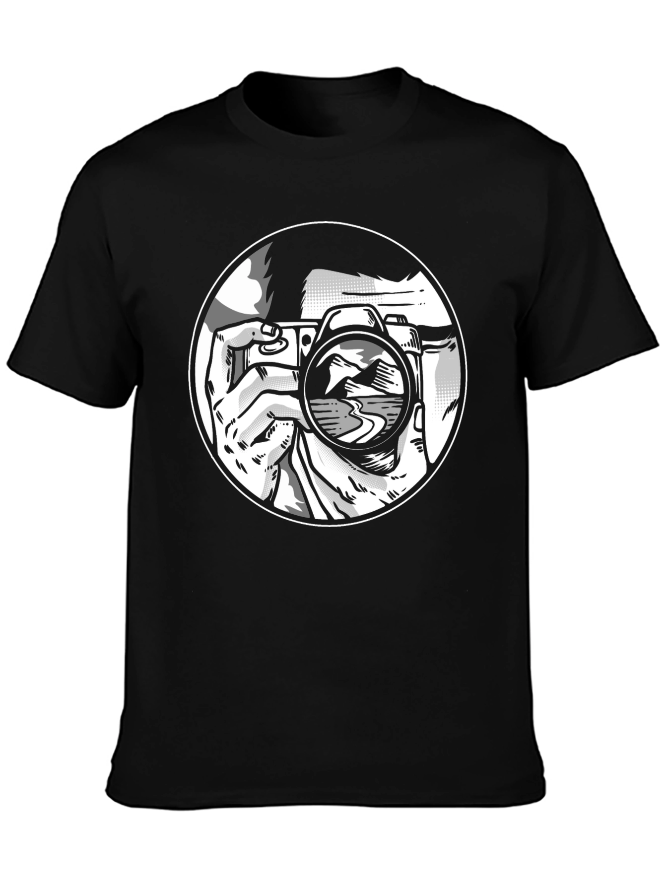 Black Photographer Graphic T-Shirt - Black Crew Neck Tee view 3