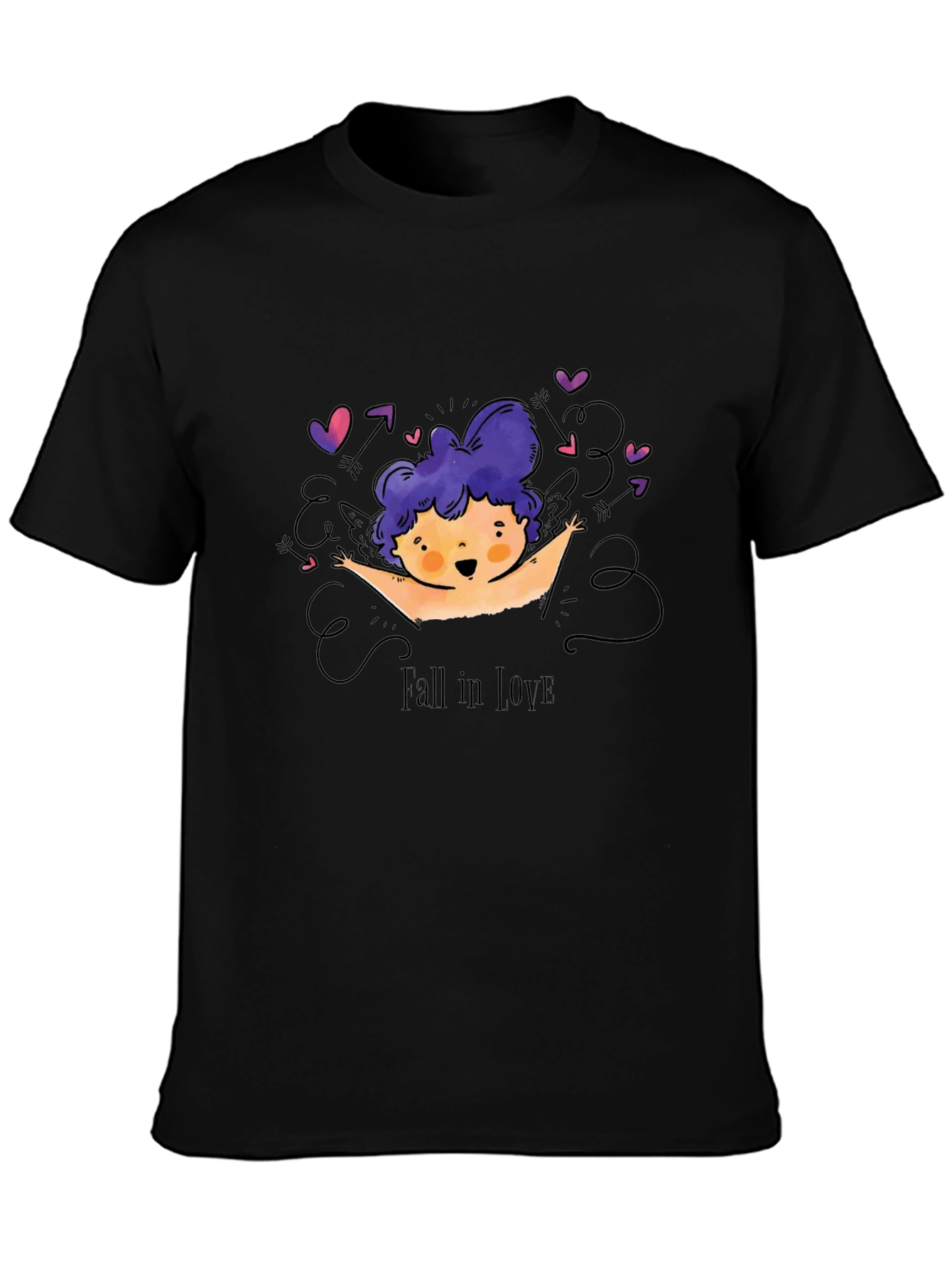 Black Fall in Love Cupid Graphic Tee - Black view 3