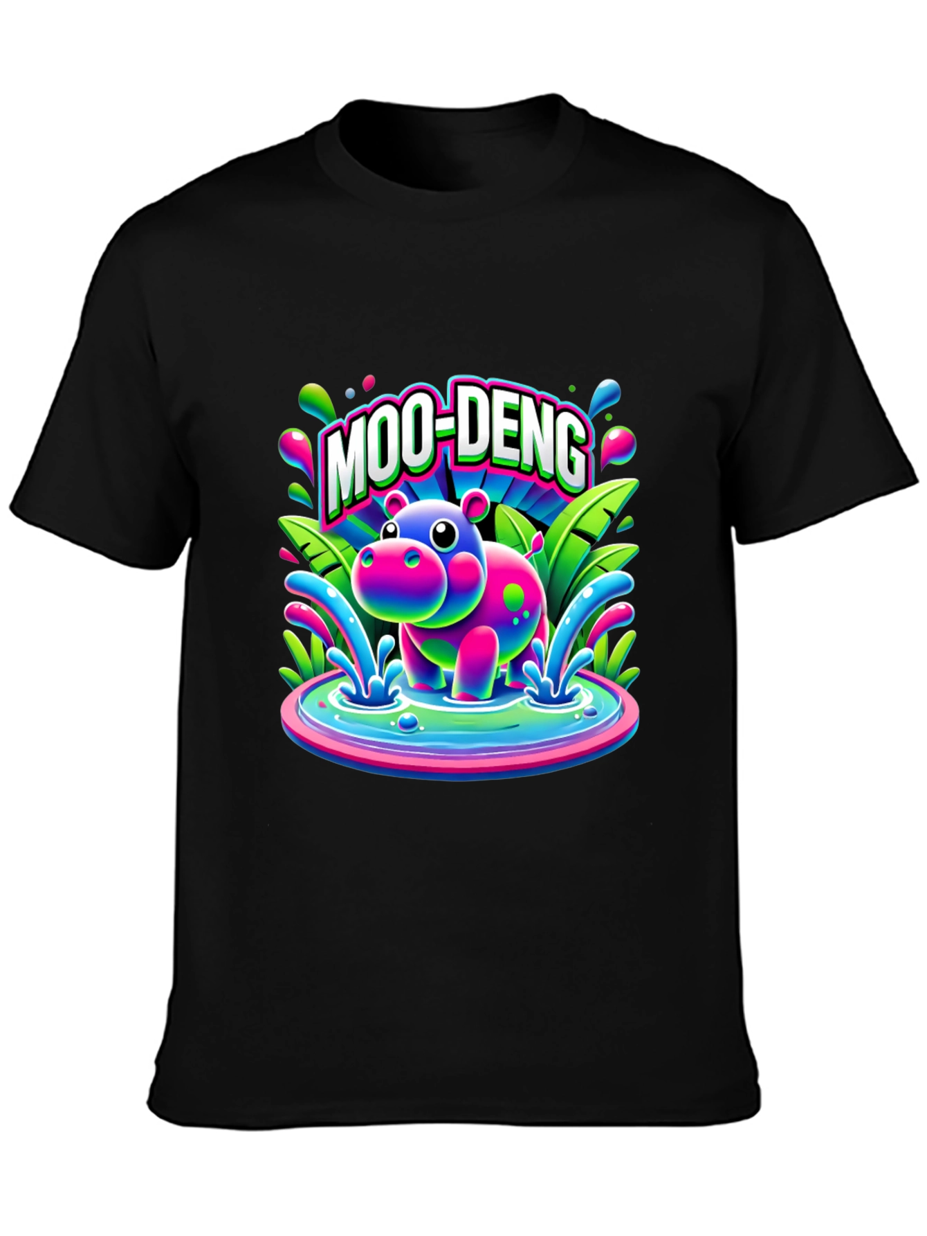 Black Moo-Deng Hippo Graphic T-Shirt view 3