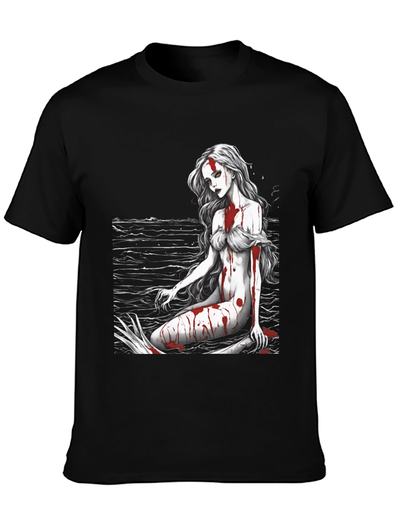 Black Gothic Mermaid Graphic Tee - Black view 3