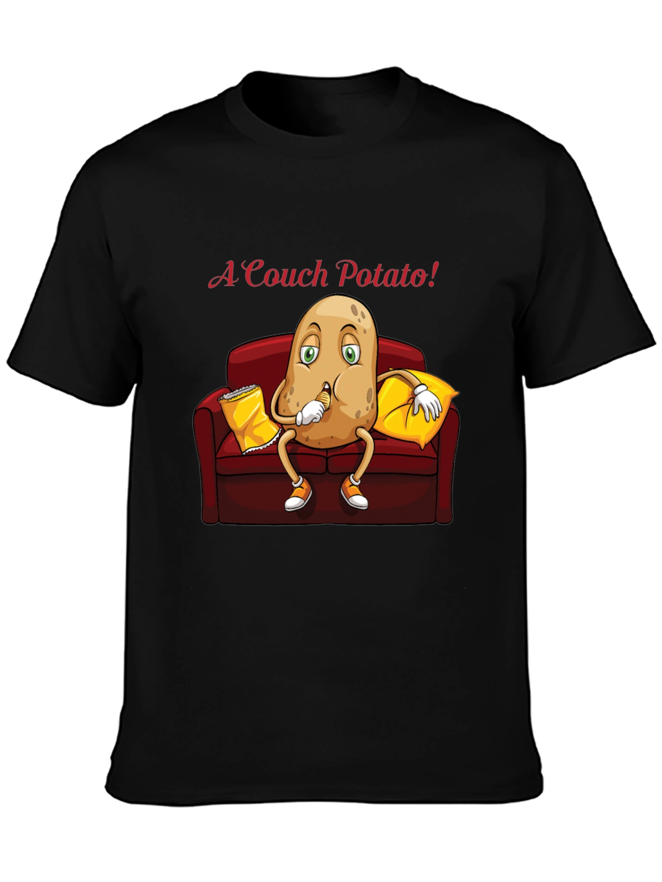 Black Couch Potato T-Shirt - Funny Cartoon Graphic Tee view 3