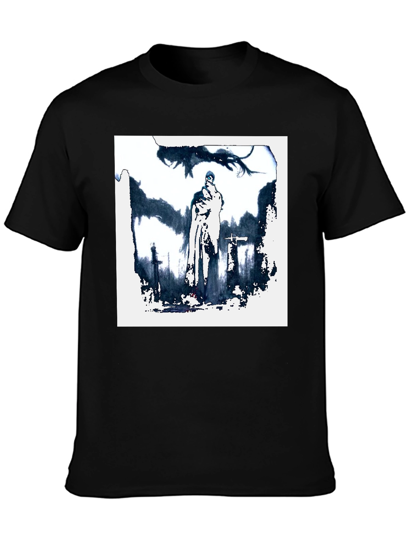Black Mystic Knight Graphic Tee - Black Cotton T-Shirt view 3